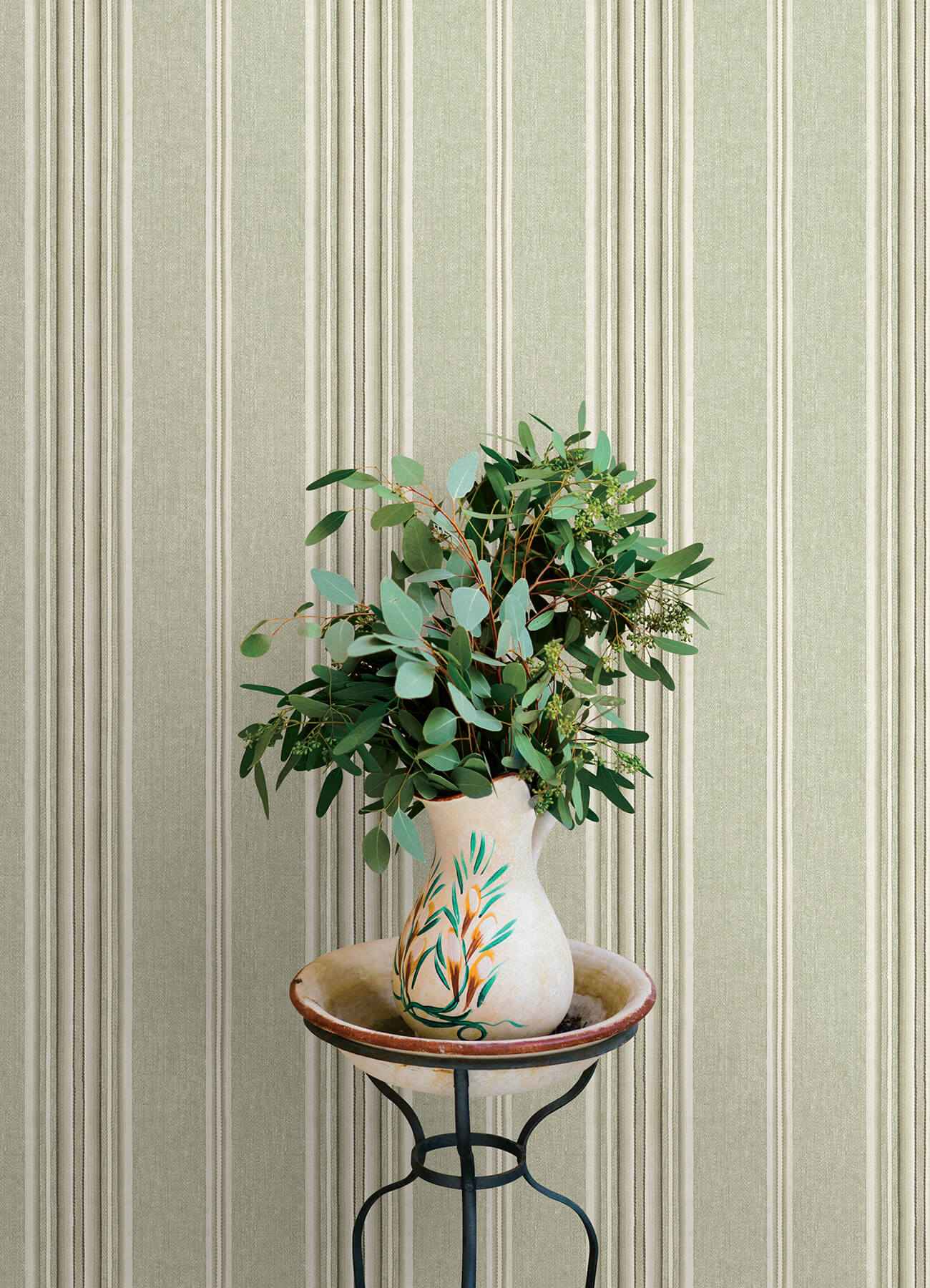 Calvados Moss Linen Stripe Wallpaper - York Wallcoverings - 4169-83121