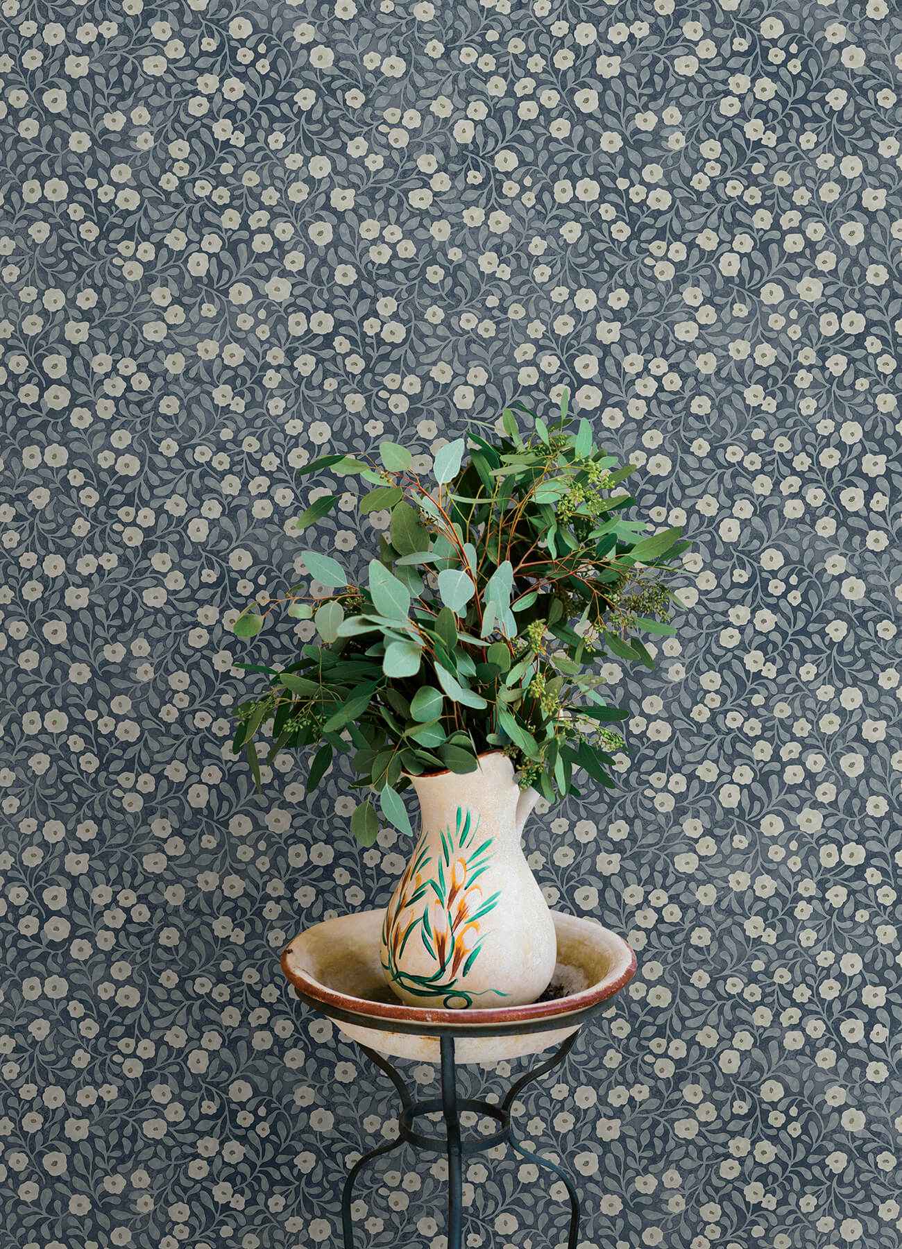 Poppy Trail Dark Blue Floral Wallpaper - York Wallcoverings - 4169-83135