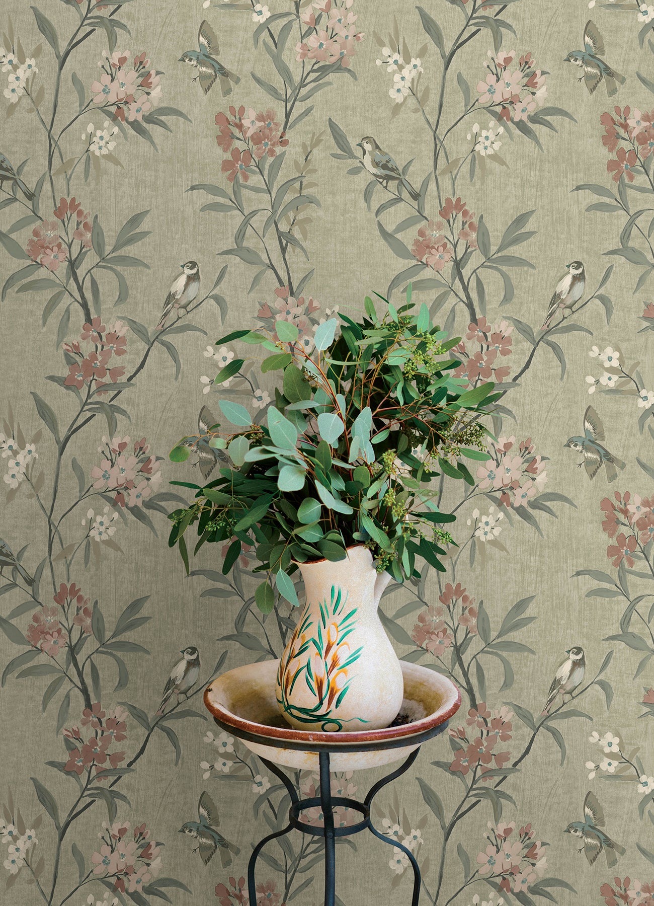 tea-olive-green-finch-frolic-wallpaper-york-wallcoverings-4169-83138