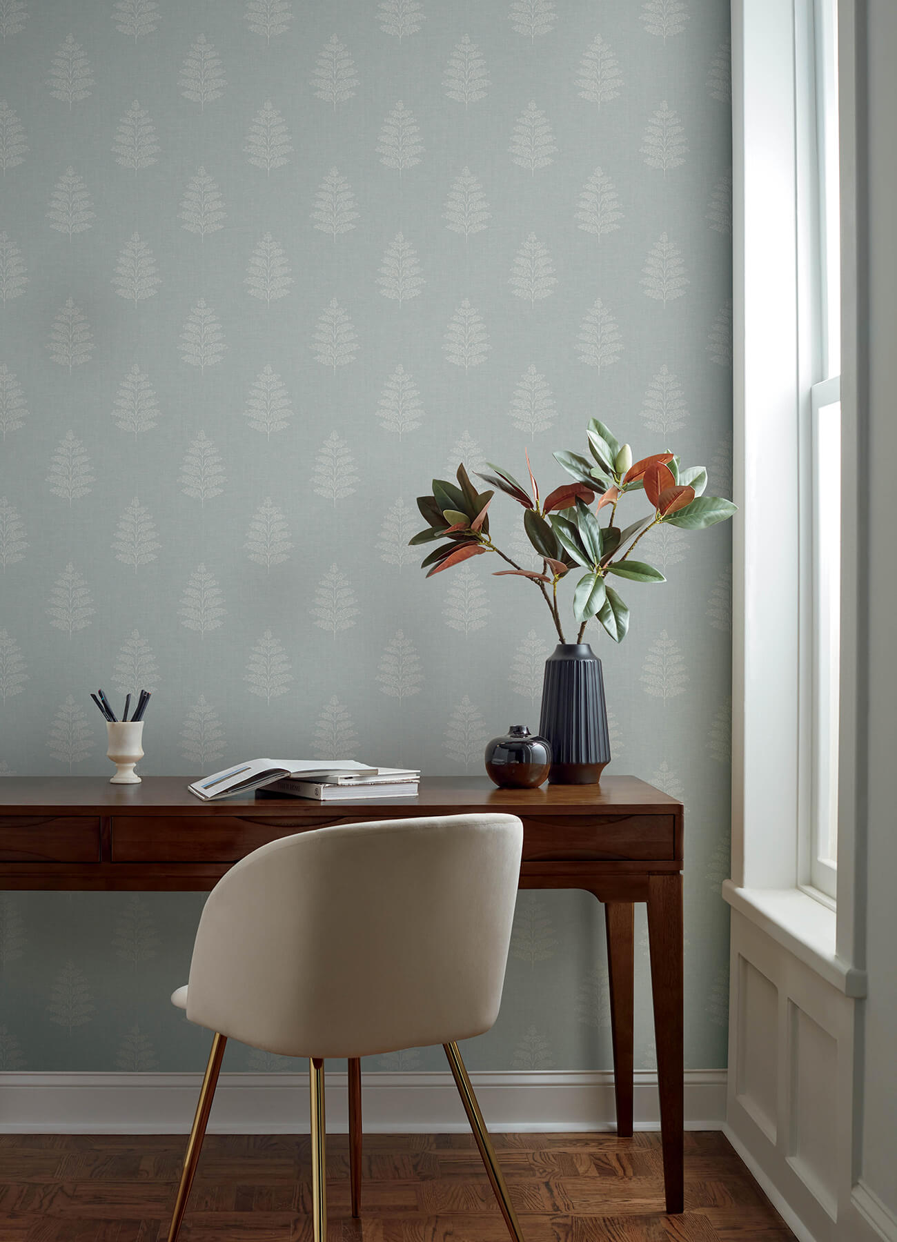 frond-light-blue-leaf-wallpaper-york-wallcoverings-4169-83130 - York Wallcoverings Wallpaper
