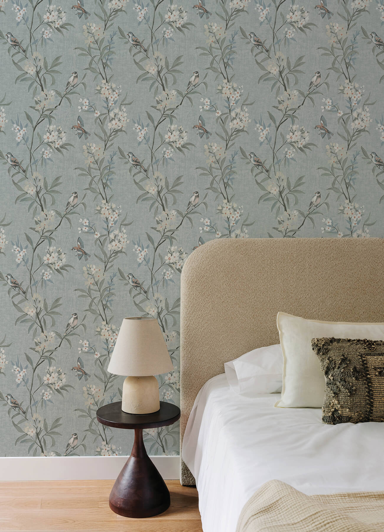 tea-olive-blue-finch-frolic-wallpaper-york-wallcoverings-4169-83139 - York Wallcoverings Wallpaper