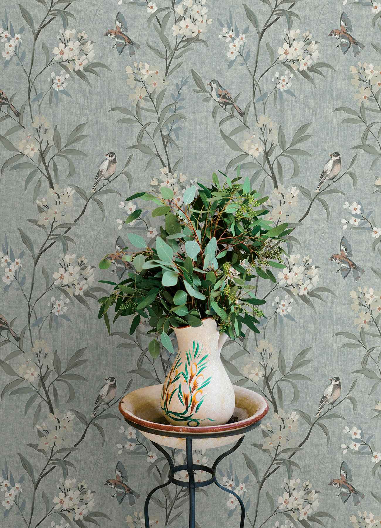 Tea Olive Blue Finch Frolic Wallpaper - York Wallcoverings - 4169-83139