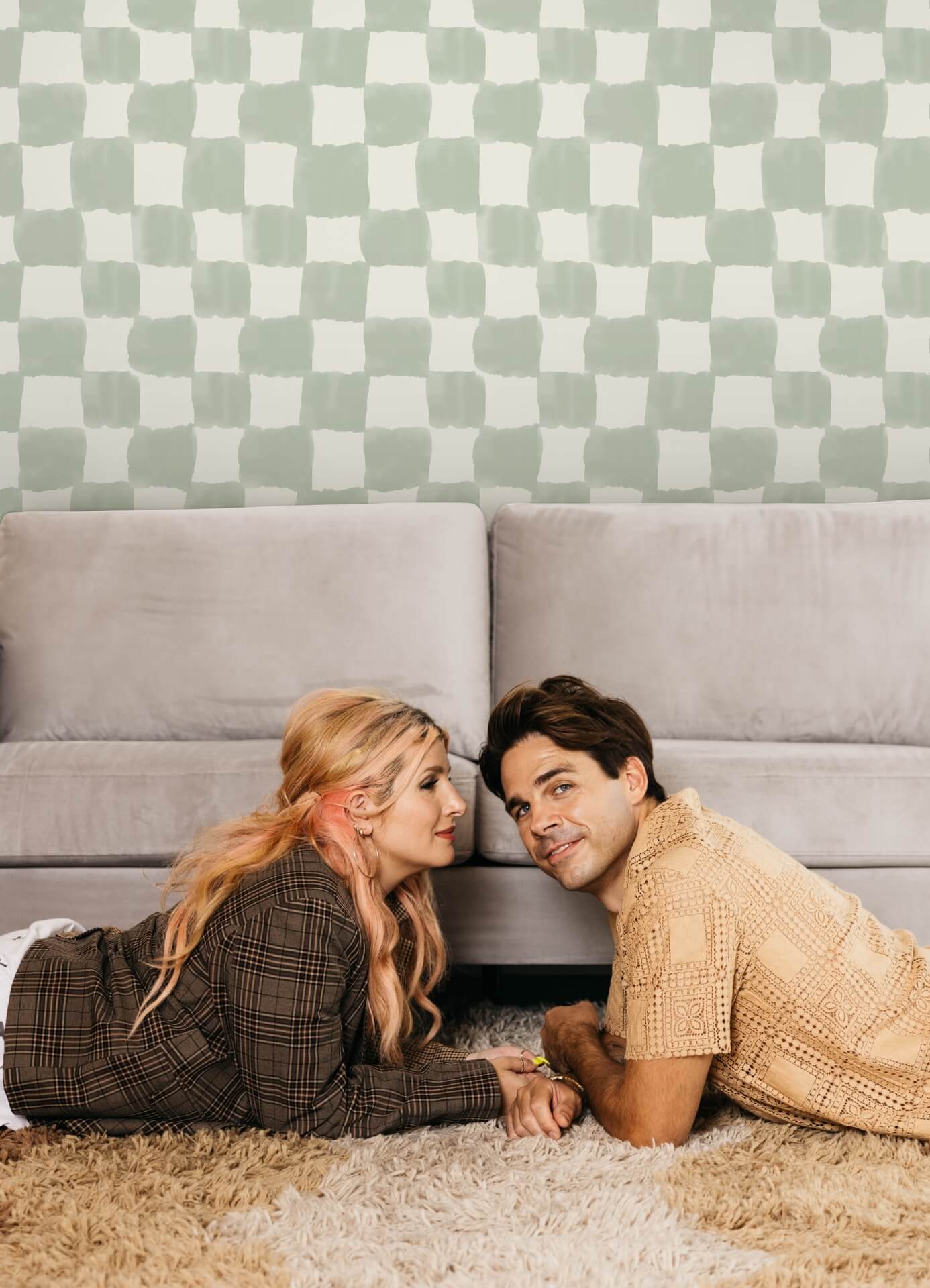 mr-kate-tess-watercolor-checker-sage-green-peel-and-stick-wallpaper-york-wallcoverings-rmws1316 - York Wallcoverings Wallpaper