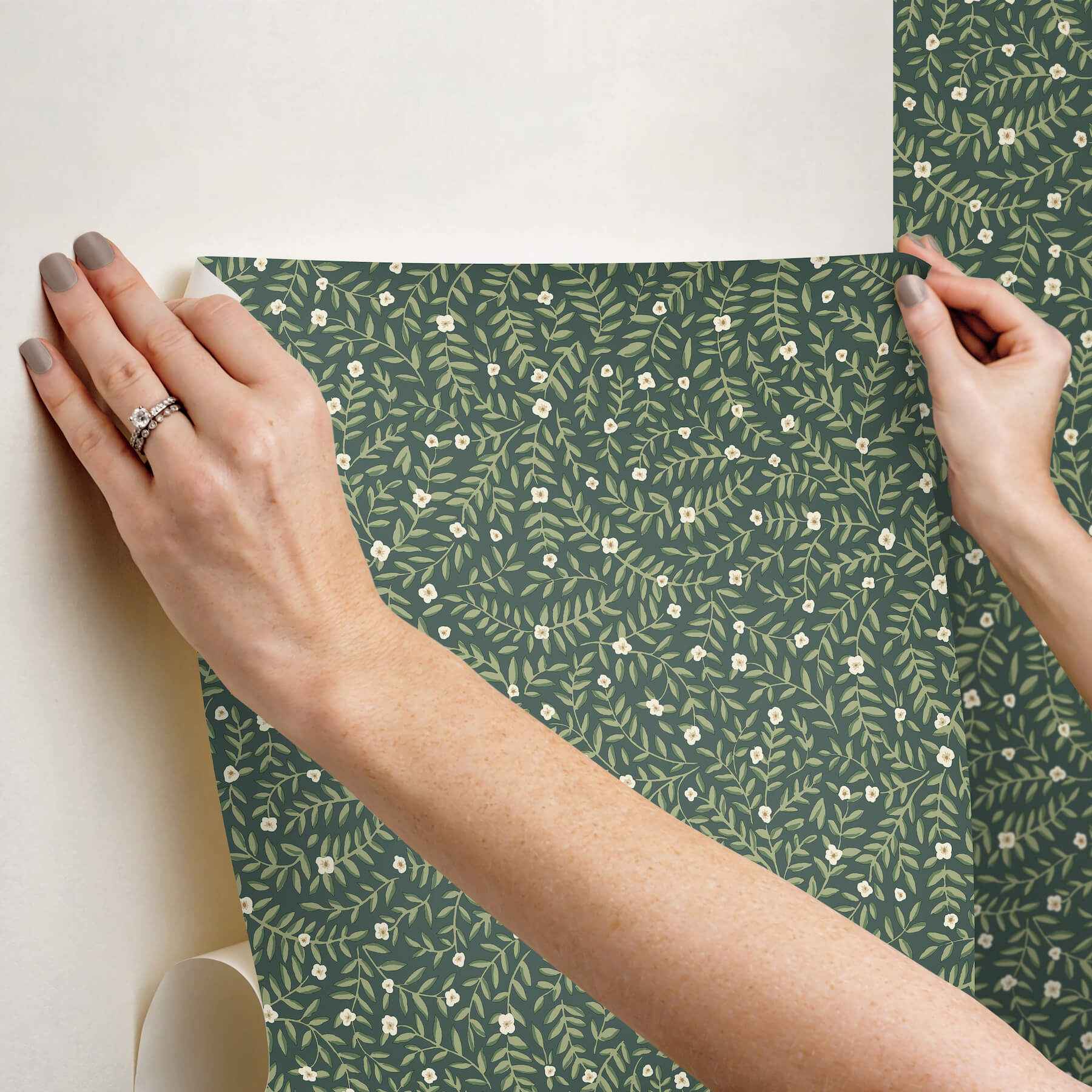 Elodie Evergreen Petite Floral Premium Peel + Stick Wallpaper - York Wallcoverings - PSW1674RL - York Wallcoverings Wallpaper