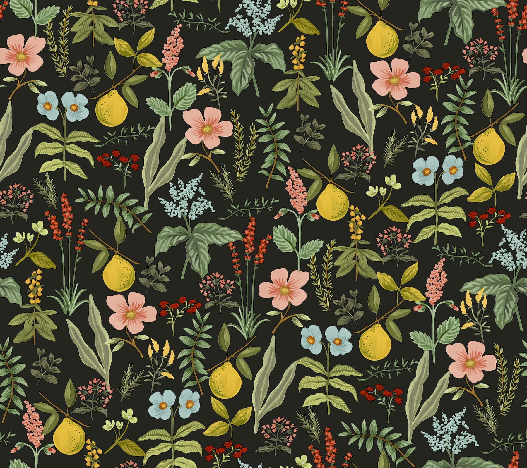 herb-garden-black-botanical-premium-peel-stick-wallpaper-york-wallcoverings-psw1676rl - York Wallcoverings Wallpaper