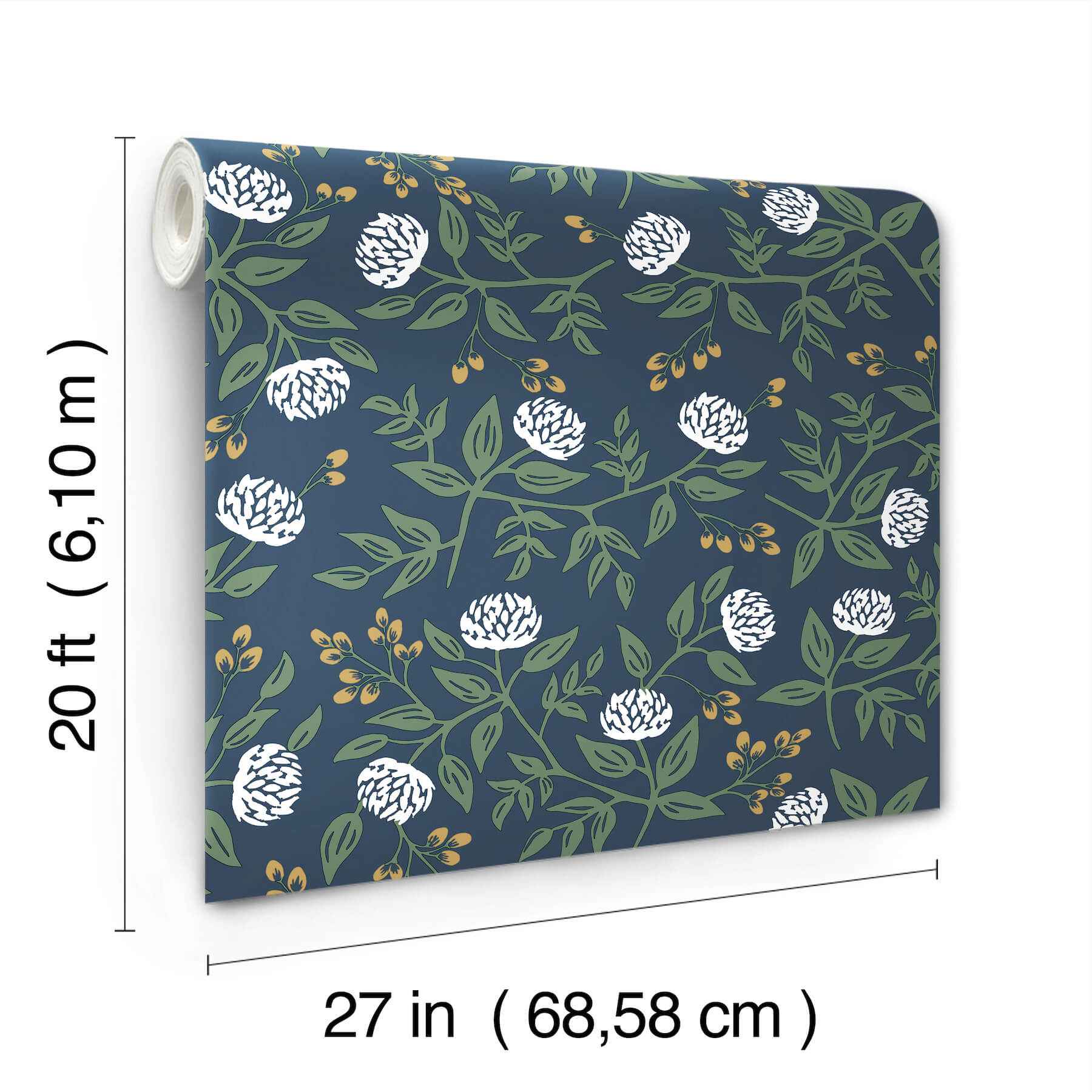 Peonies Navy Floral Premium Peel + Stick Wallpaper - York Wallcoverings - PSW1687RL - York Wallcoverings Wallpaper