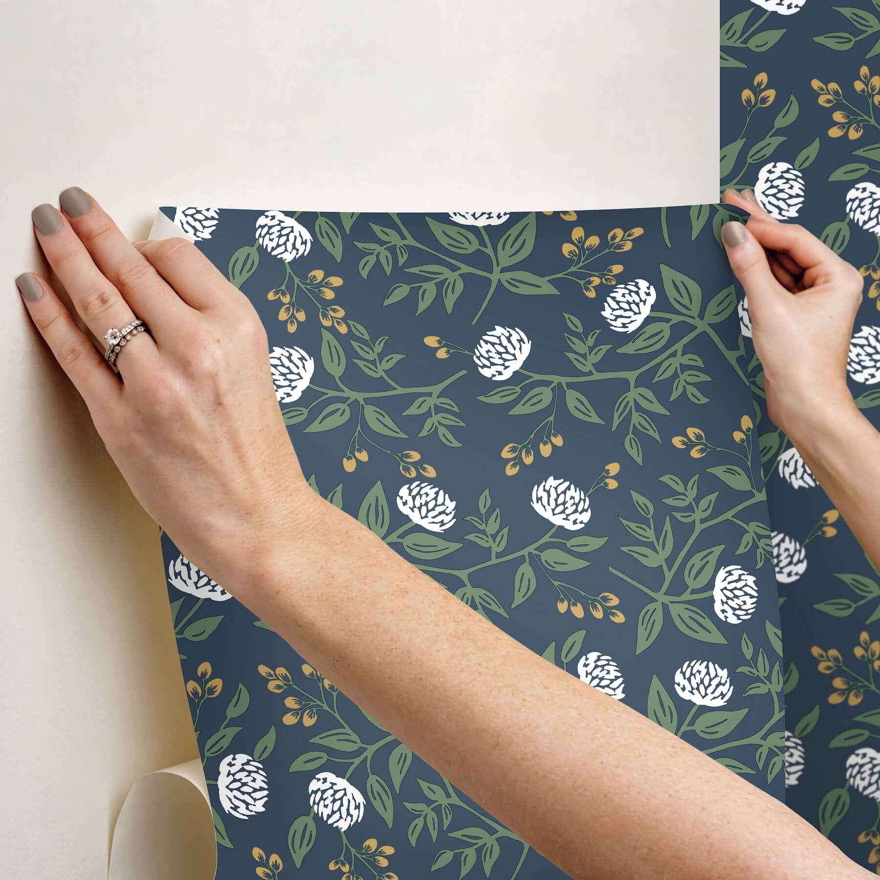 Peonies Navy Floral Premium Peel + Stick Wallpaper - York Wallcoverings - PSW1687RL - York Wallcoverings Wallpaper