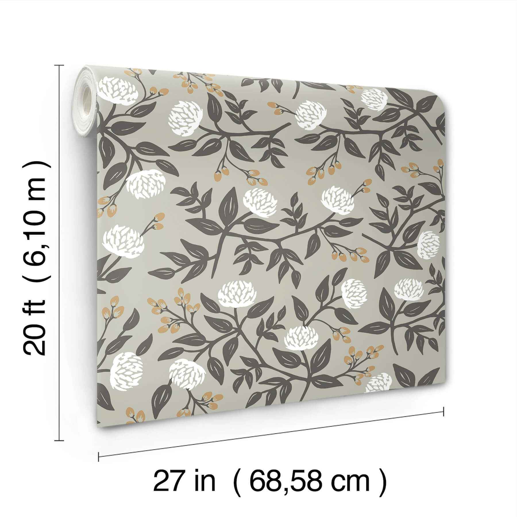 Peonies Grey Floral Premium Peel + Stick Wallpaper - York Wallcoverings - PSW1688RL - York Wallcoverings Wallpaper