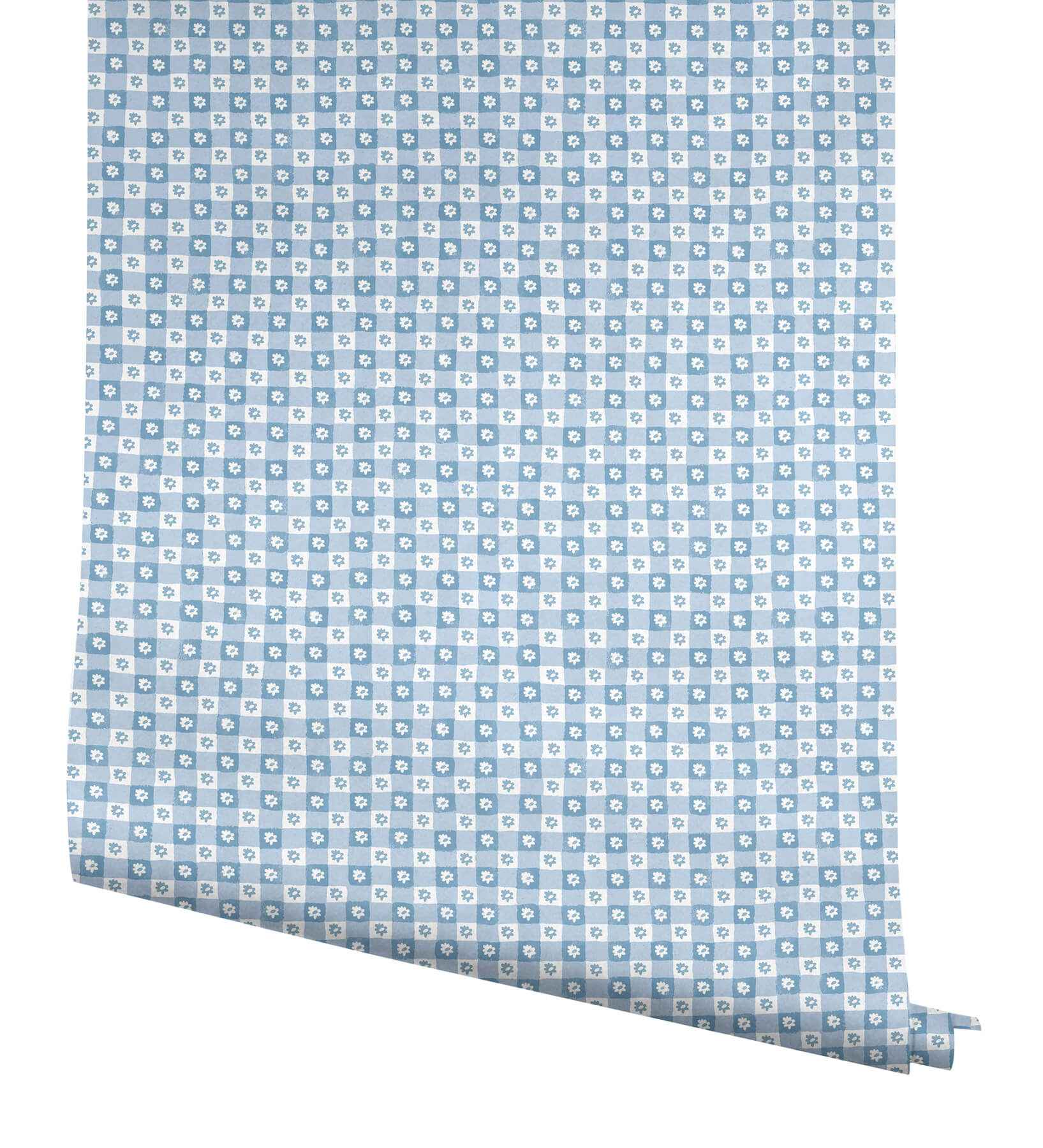 Daisy Gingham Blue Floral Check Premium Peel + Stick Wallpaper - York Wallcoverings - PSW1689RL - York Wallcoverings Wallpaper