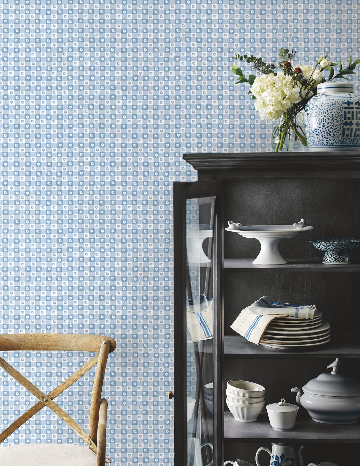 daisy-gingham-blue-floral-check-premium-peel-stick-wallpaper-york-wallcoverings-psw1689rl
