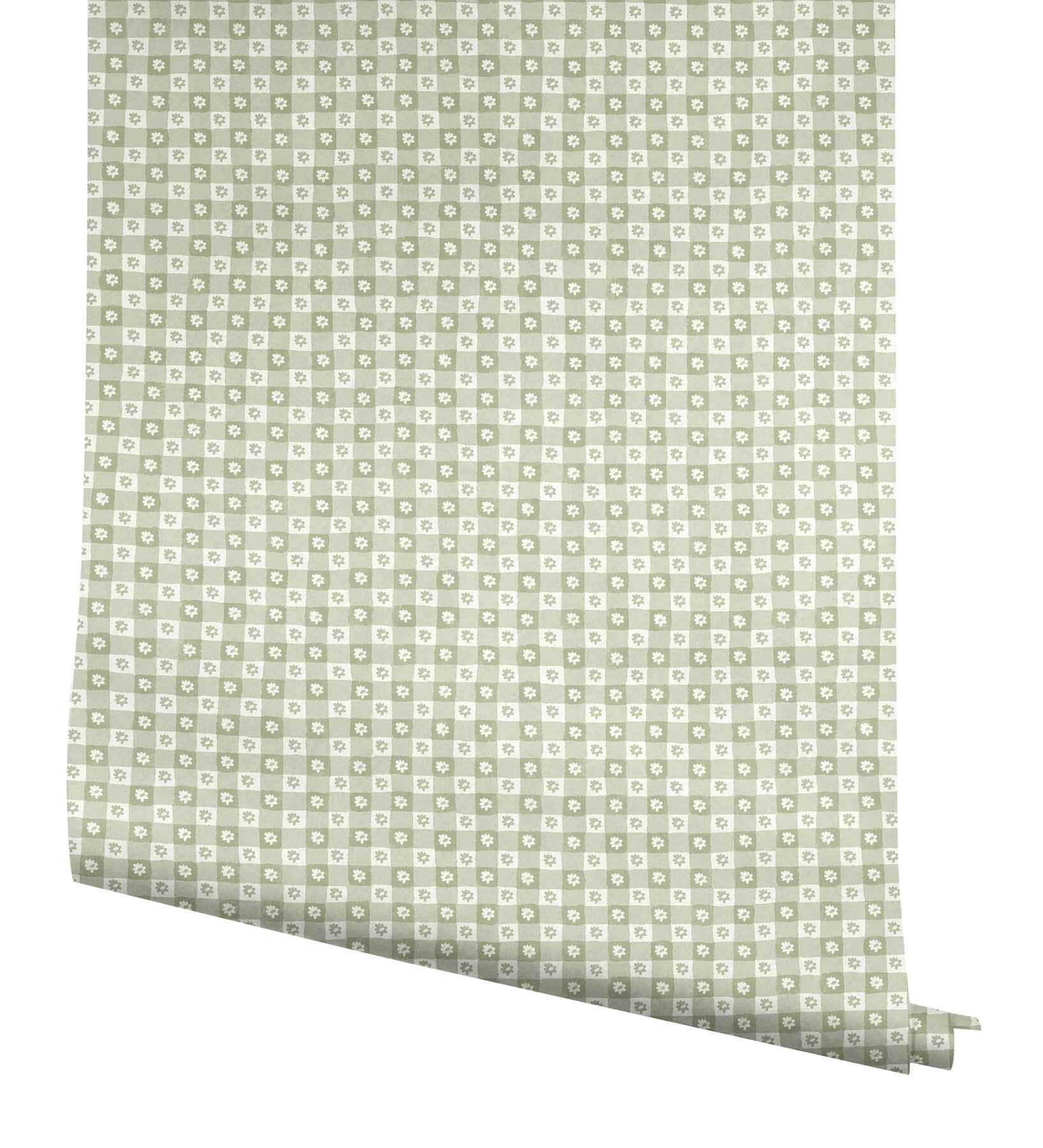 Daisy Gingham Green Floral Check Premium Peel + Stick Wallpaper - York Wallcoverings - PSW1694RL