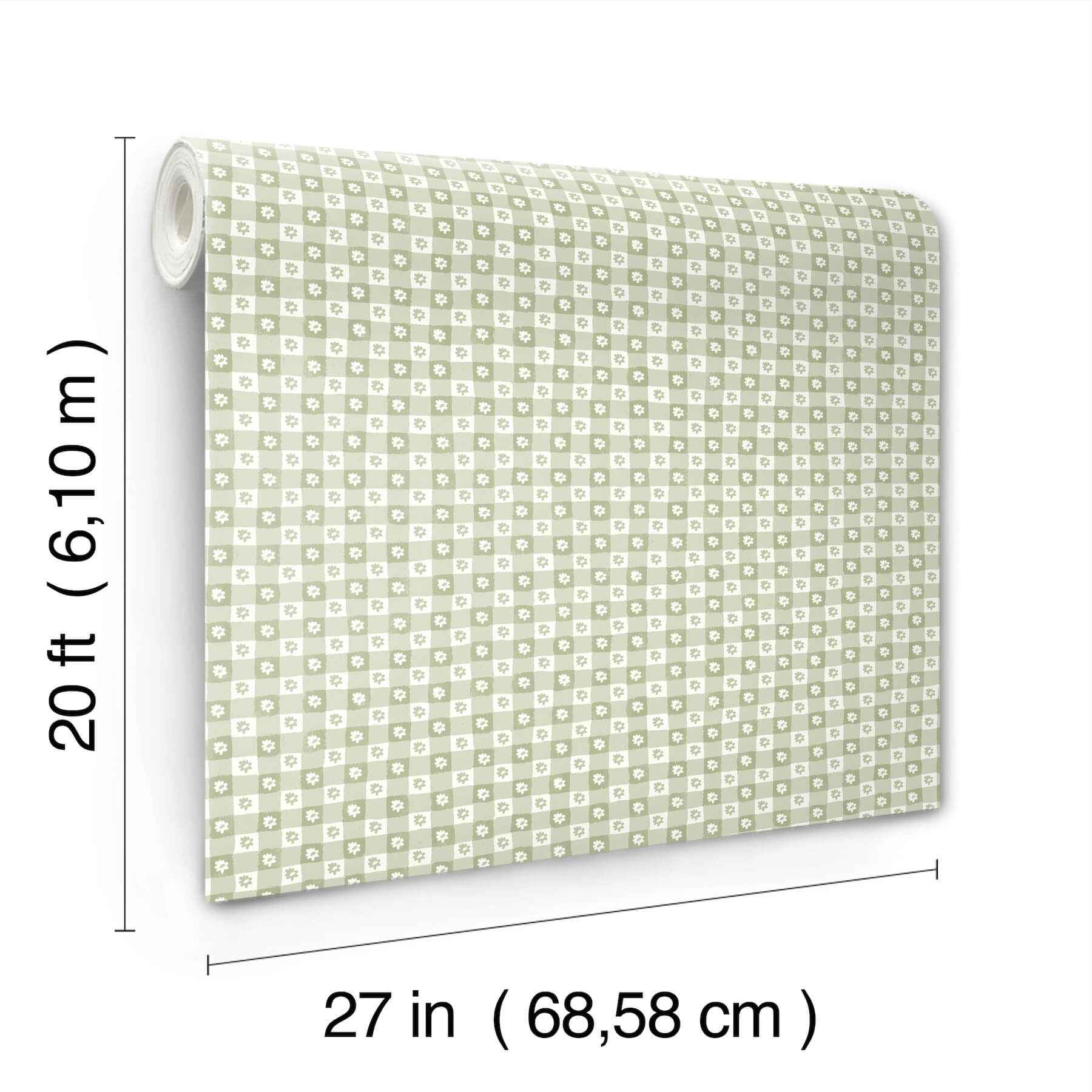Daisy Gingham Green Floral Check Premium Peel + Stick Wallpaper - York Wallcoverings - PSW1694RL - York Wallcoverings Wallpaper