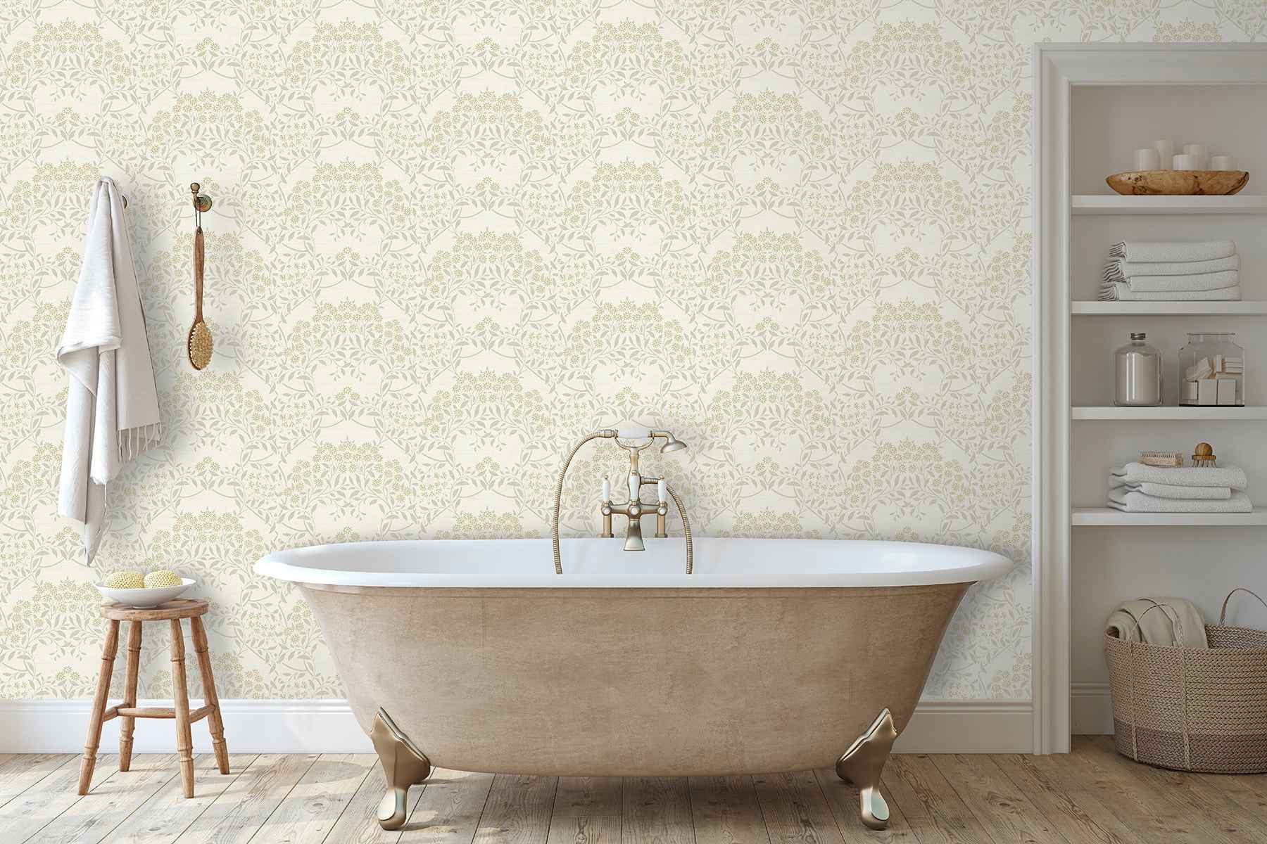 Penelope Light Yellow Floral Damask Wallpaper - York Wallcoverings - AH100184AH - York Wallcoverings Wallpaper