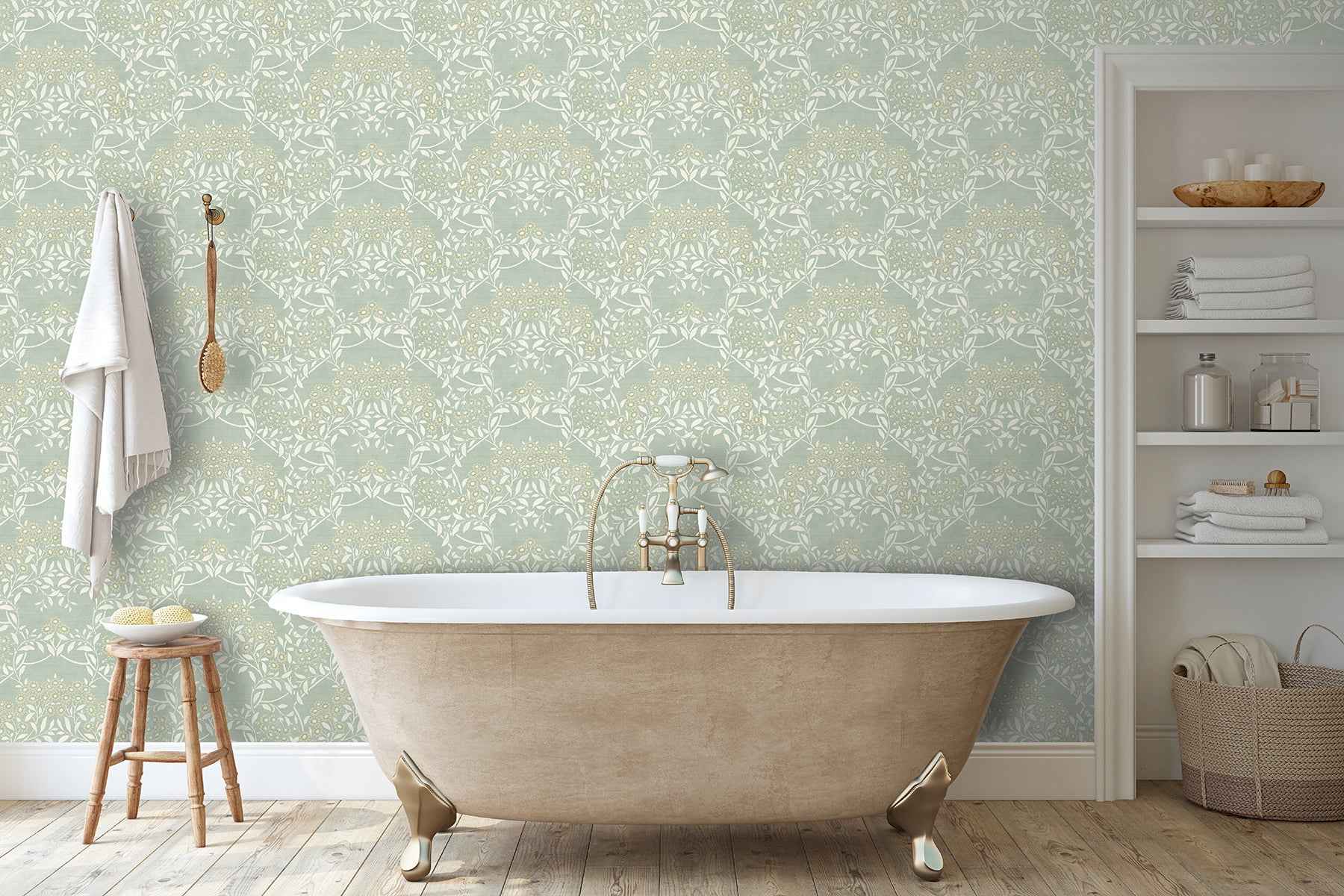 Penelope Green Floral Damask Wallpaper - York Wallcoverings - AH100195AH - York Wallcoverings Wallpaper