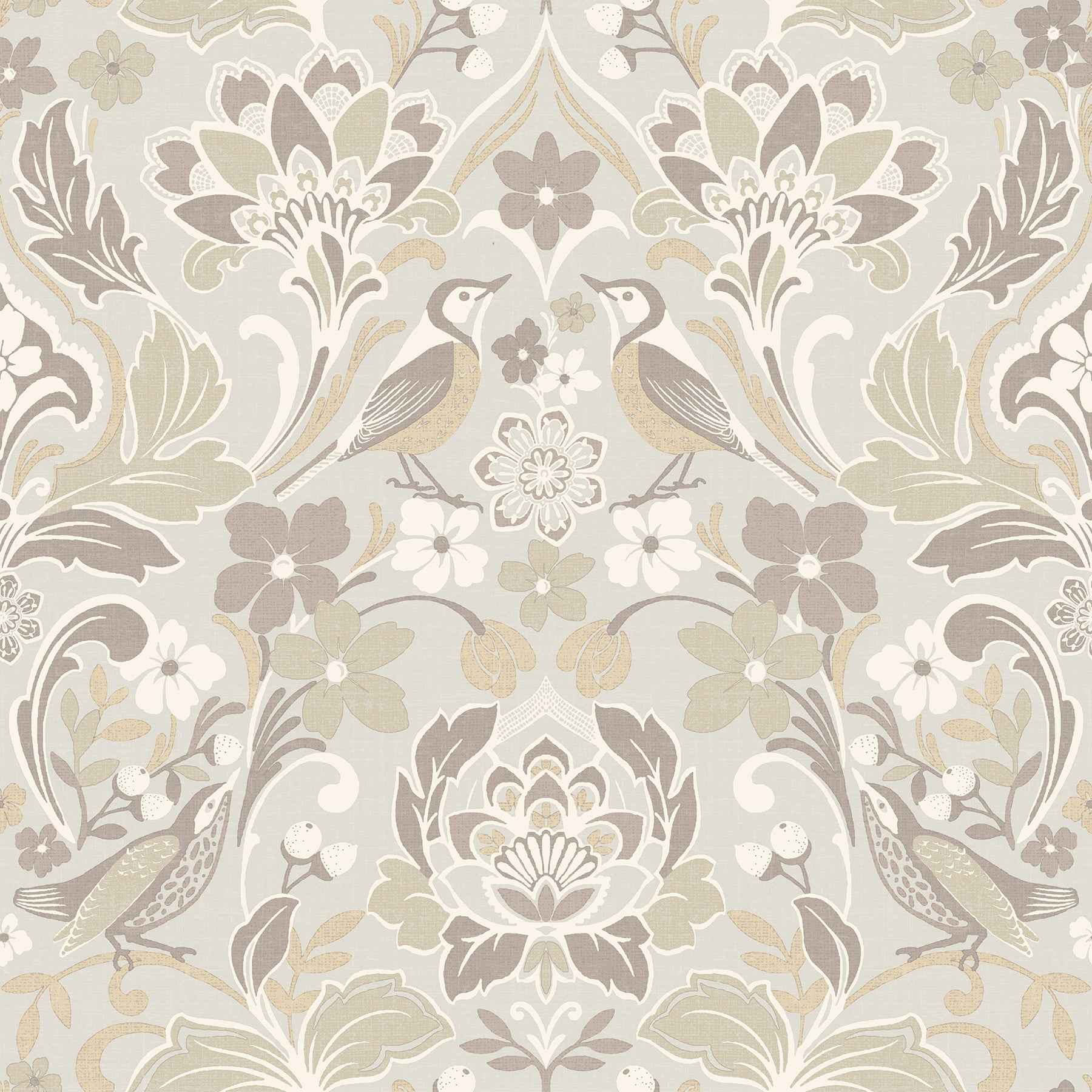 Birdy Neutral Nuthatch Floral Wallpaper - York Wallcoverings - AH100196AH - York Wallcoverings Wallpaper