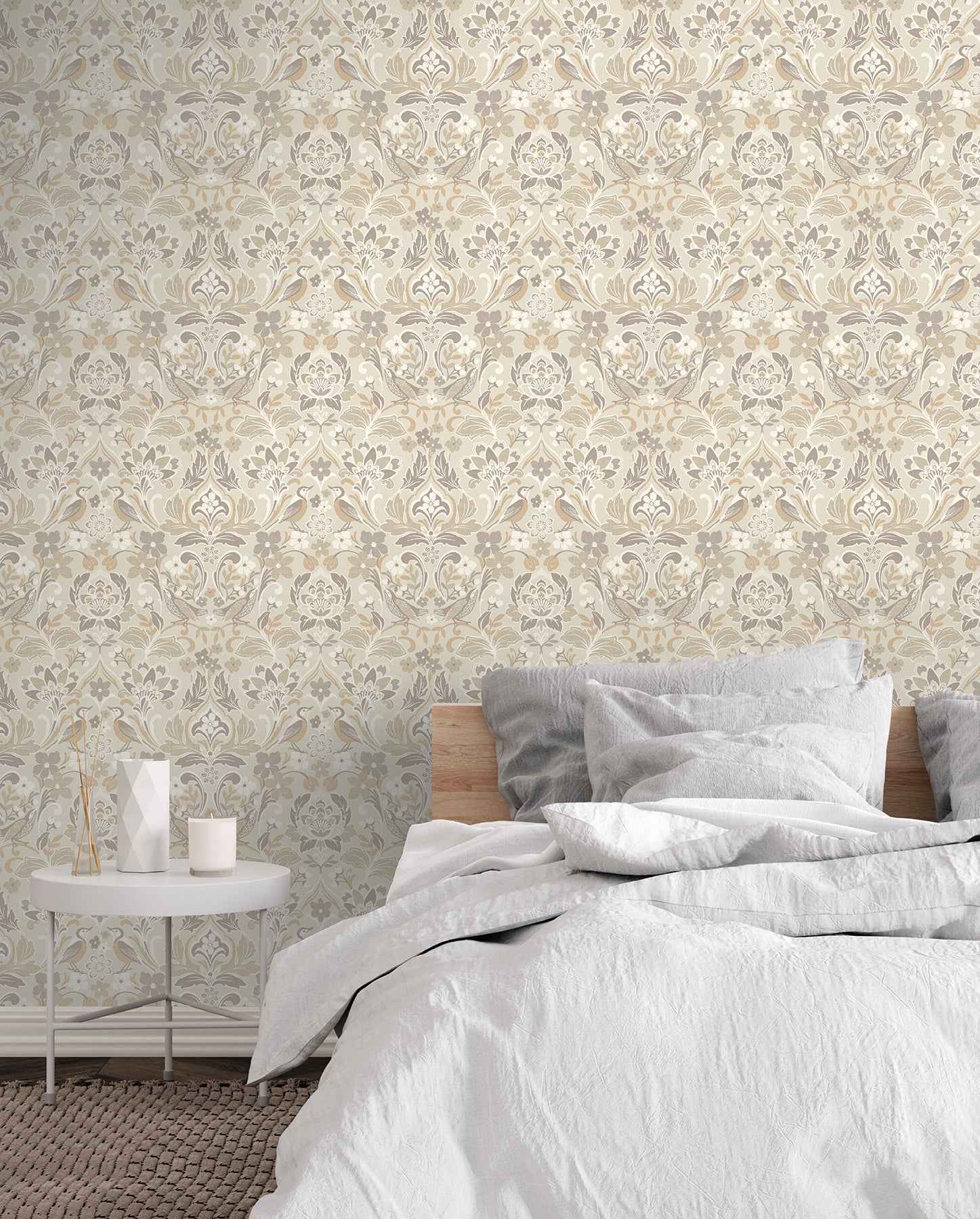 Birdy Neutral Nuthatch Floral Wallpaper - York Wallcoverings - AH100196AH - York Wallcoverings Wallpaper