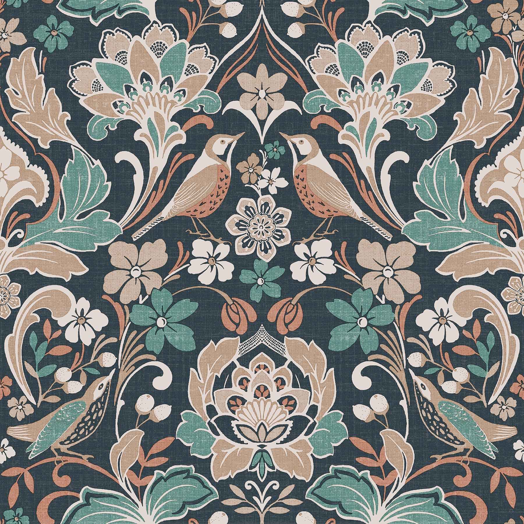 Birdy Navy Nuthatch Floral Wallpaper - York Wallcoverings - AH100197AH - York Wallcoverings Papel pintado