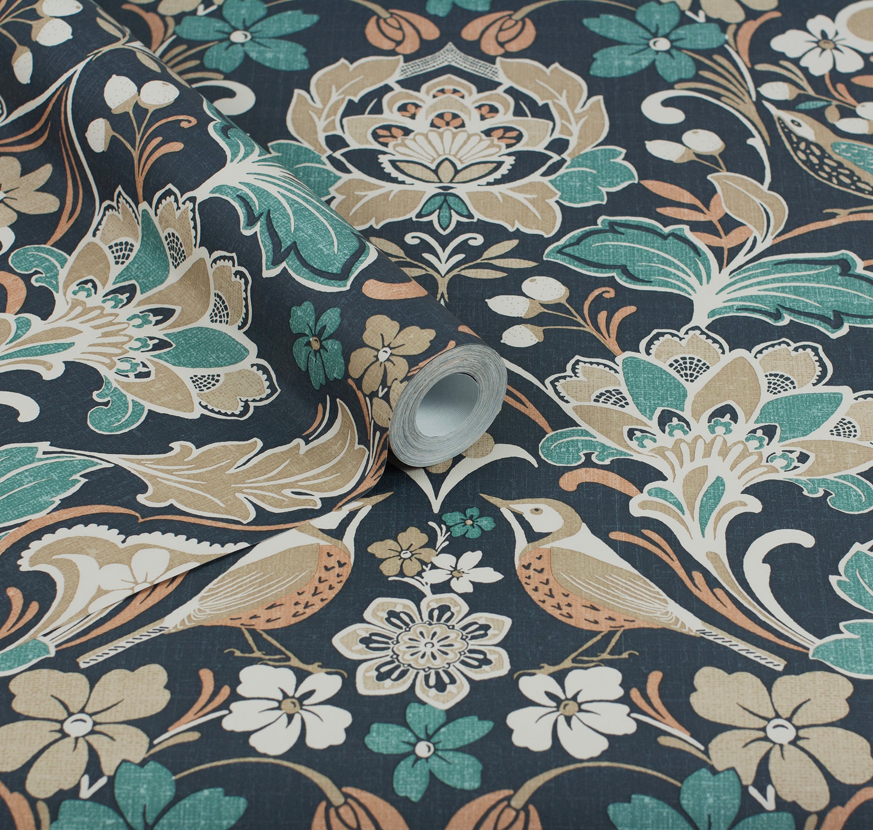 birdy-navy-nuthatch-floral-wallpaper-york-wallcoverings-ah100197ah - York Wallcoverings Papel pintado