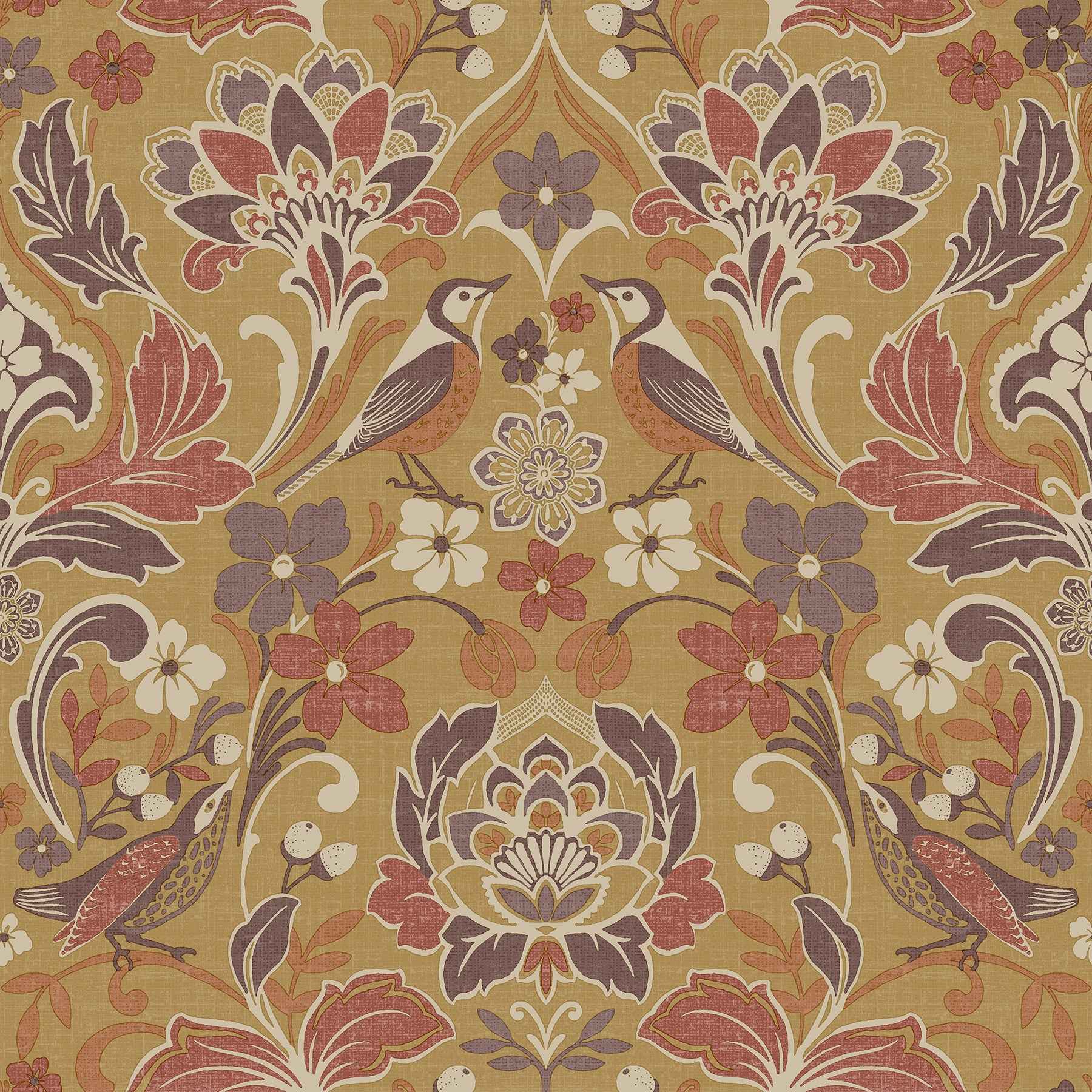 Birdy Yellow Nuthatch Floral Wallpaper - York Wallcoverings - AH100198AH