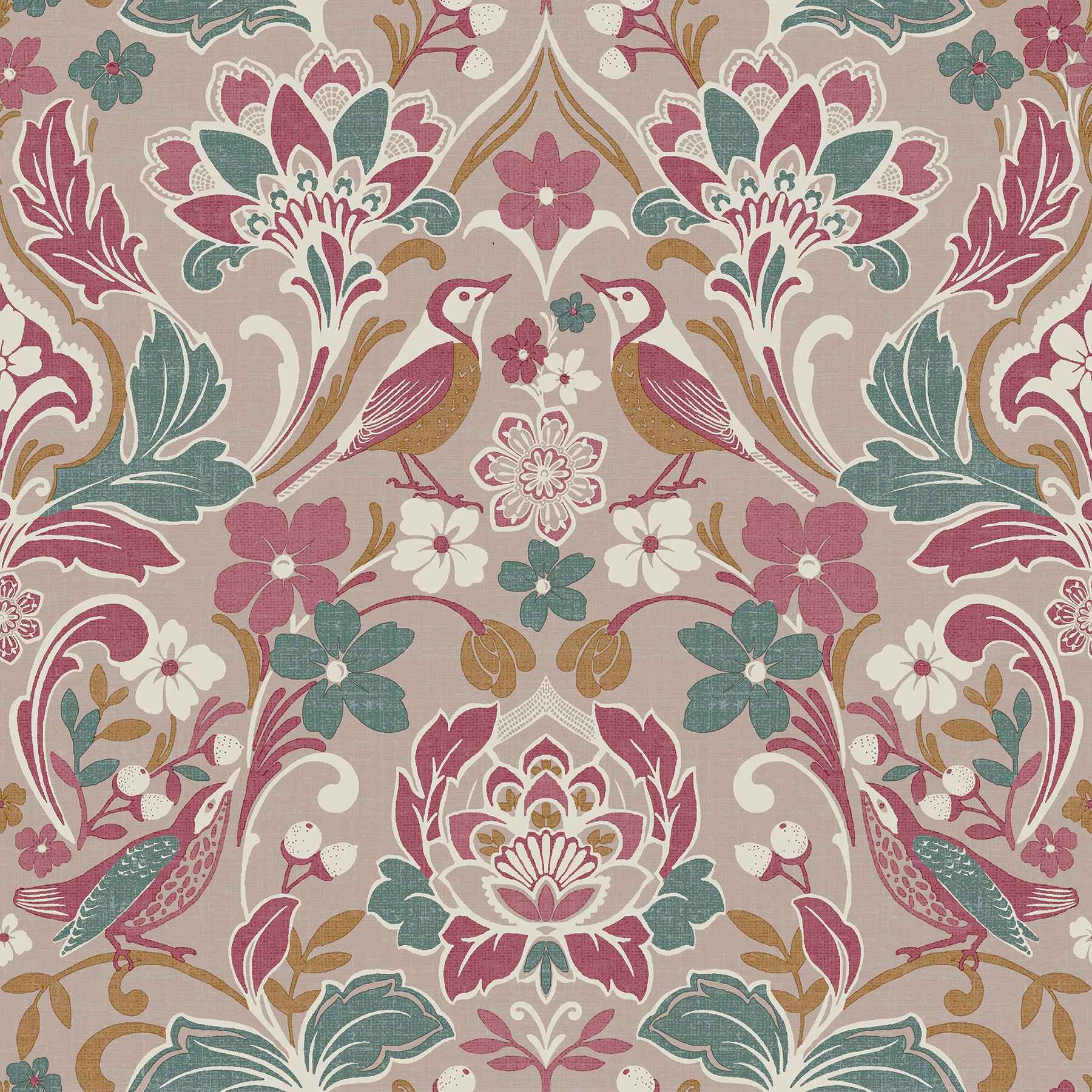 Birdy Pink Nuthatch Floral Wallpaper - York Wallcoverings - AH100199AH