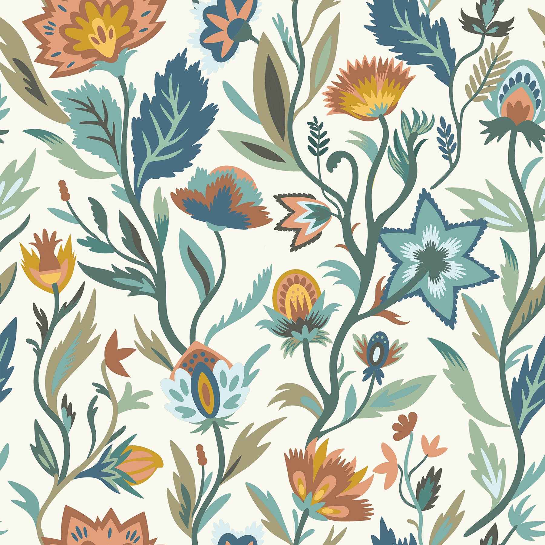 Mallory Blue Vivid Floral Wallpaper - York Wallcoverings - AH100381AH