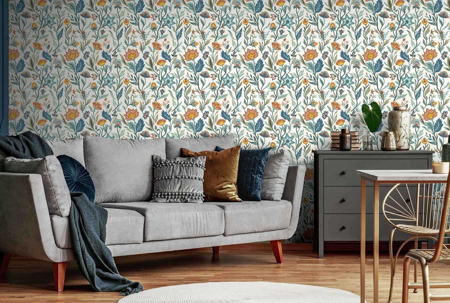 Mallory Blue Vivid Floral Wallpaper - York Wallcoverings - AH100381AH - York Wallcoverings Wallpaper