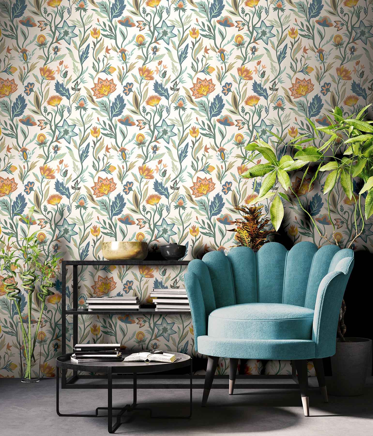 Mallory Blue Vivid Floral Wallpaper - York Wallcoverings - AH100381AH - York Wallcoverings Wallpaper