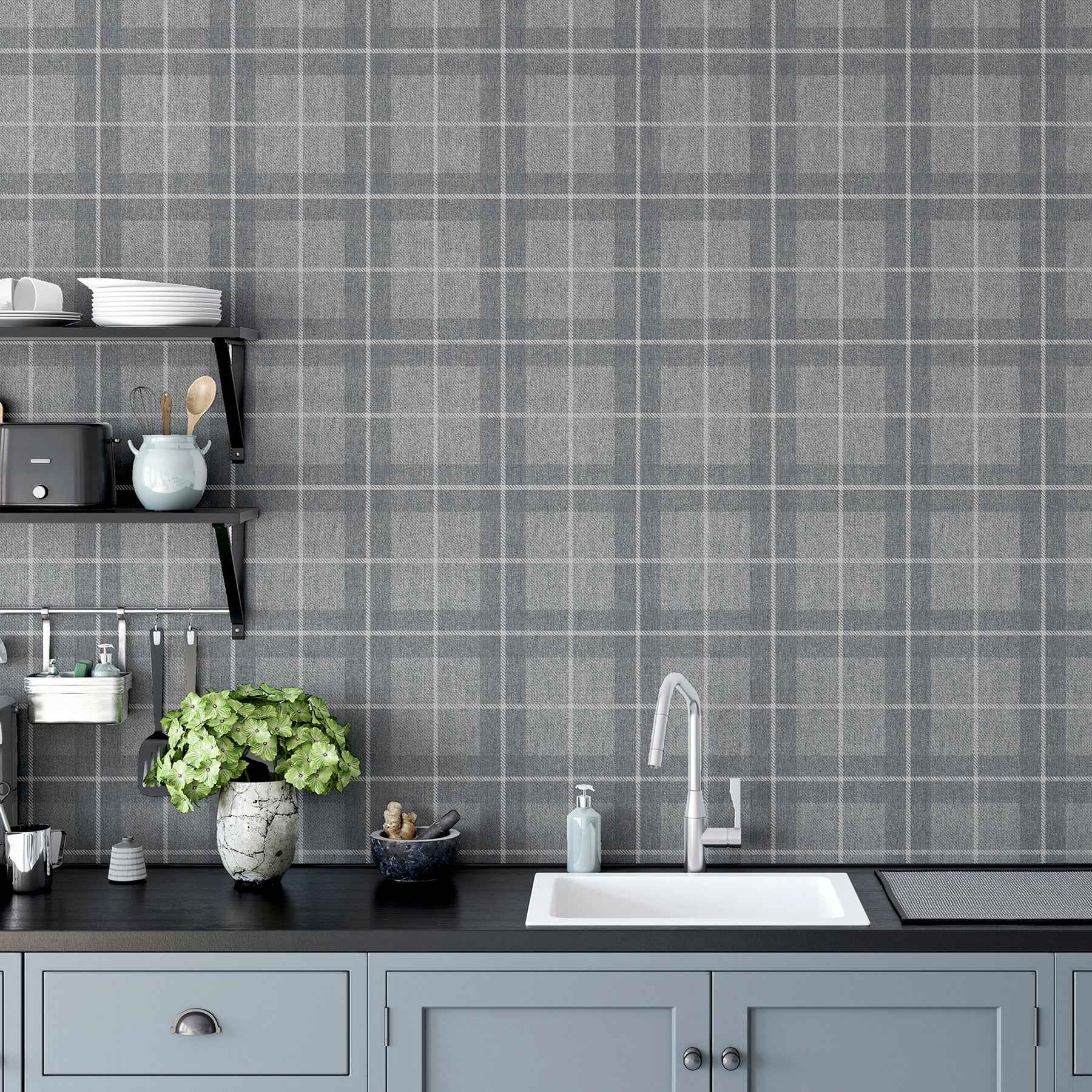 Hudson Grey Checkered Plaid Wallpaper - York Wallcoverings - AH251906 - York Wallcoverings Wallpaper
