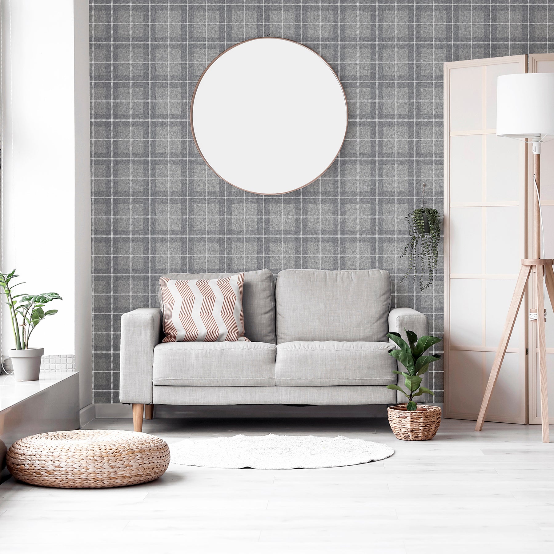 hudson-grey-checkered-plaid-wallpaper-york-wallcoverings-ah251906 - York Wallcoverings Wallpaper