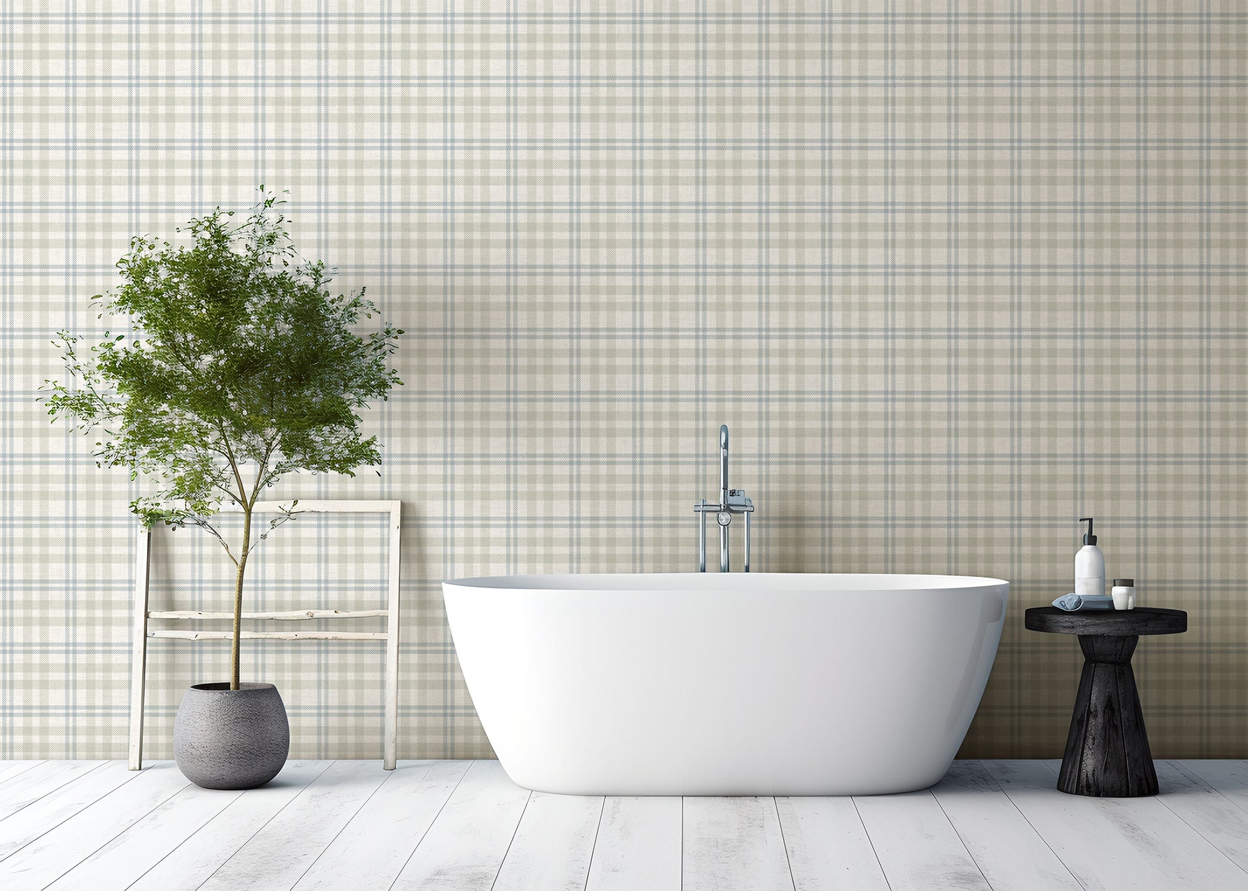 corrine-neutral-countryside-check-wallpaper-york-wallcoverings-ah294606 - York Wallcoverings Wallpaper