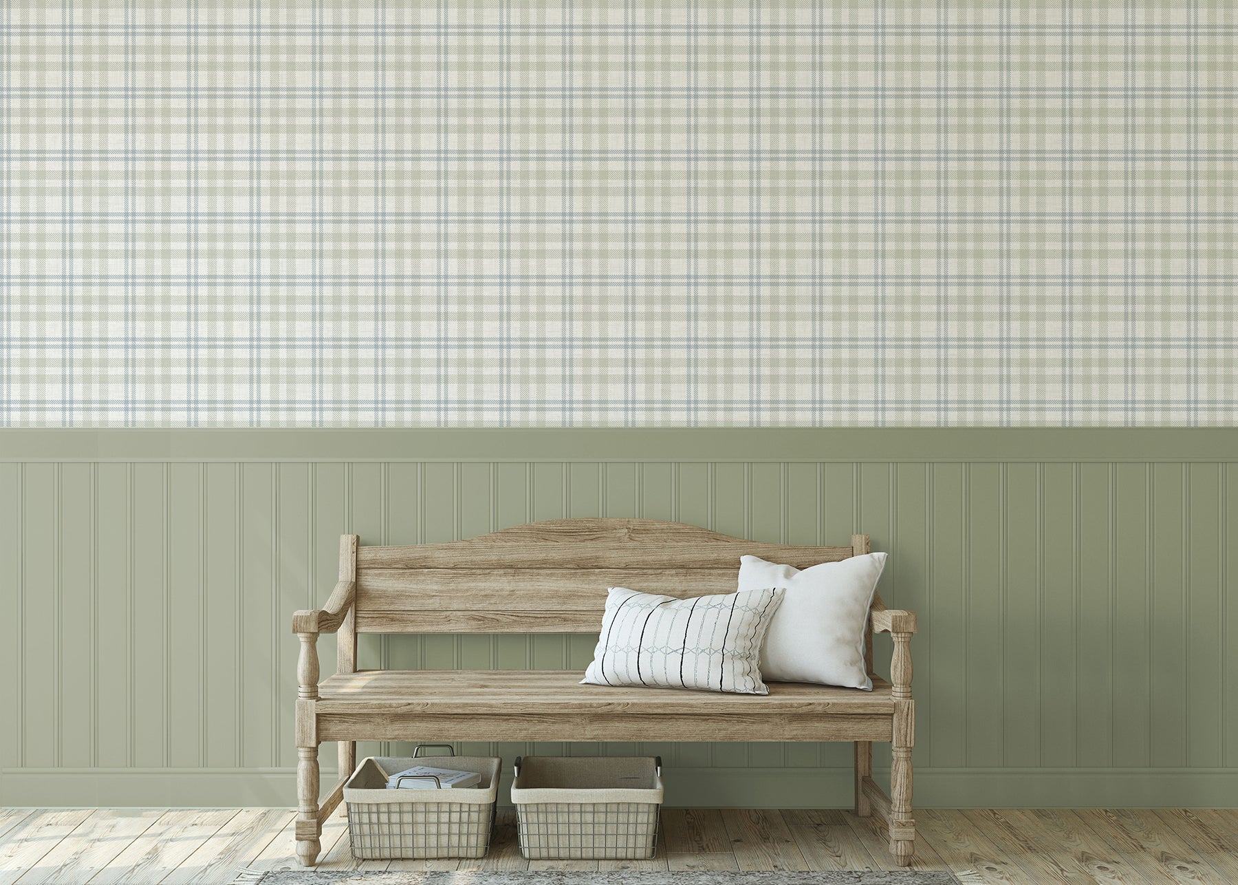 corrine-neutral-countryside-check-wallpaper-york-wallcoverings-ah294606 - York Wallcoverings Wallpaper