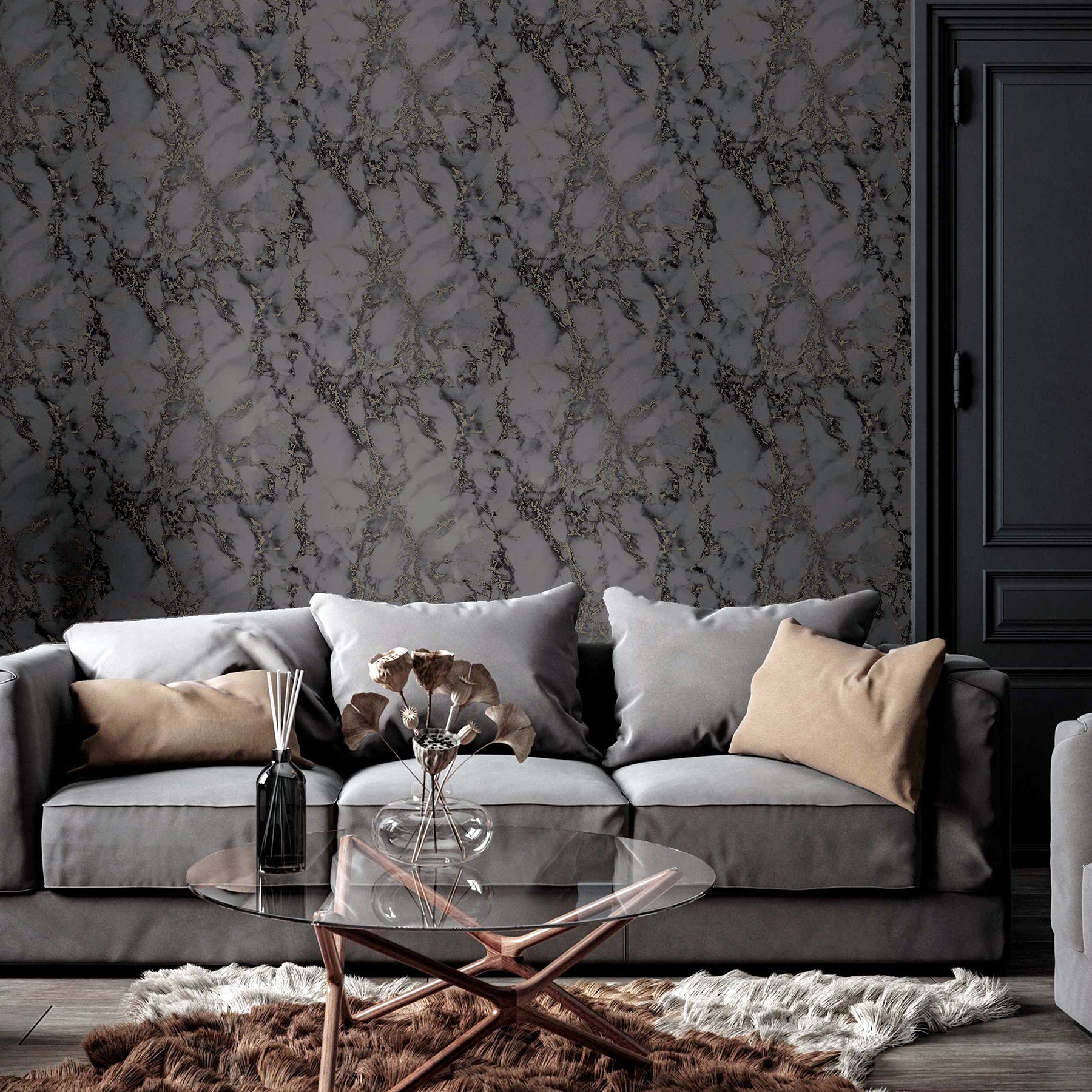 siward-charcoal-metallic-marble-wallpaper-york-wallcoverings-ah296702 - York Wallcoverings Wallpaper