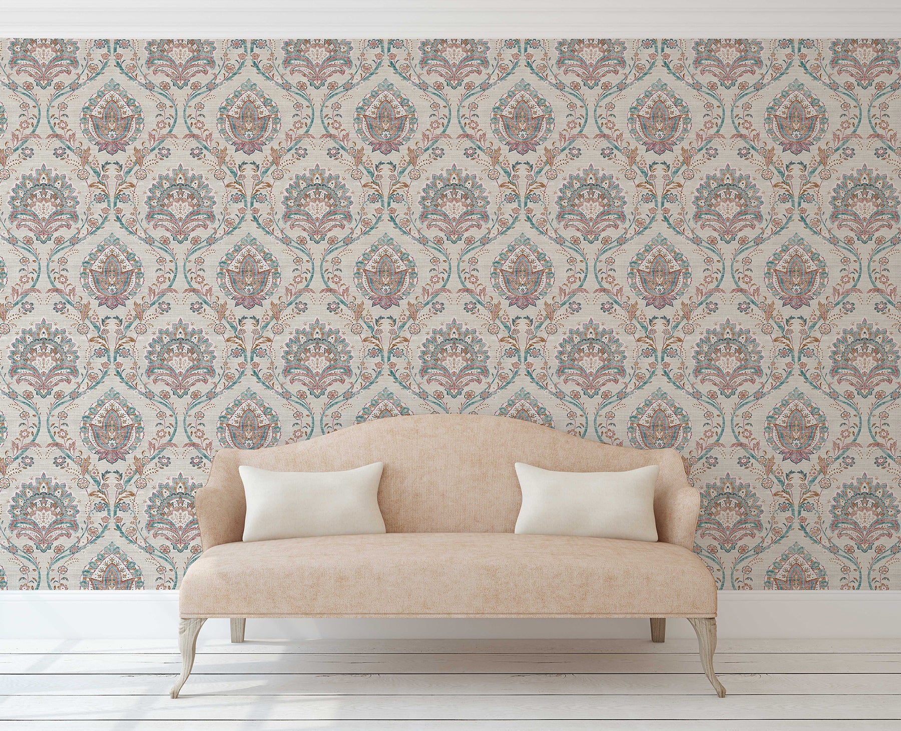 teigen-multicolor-floral-damask-wallpaper-york-wallcoverings-ah296909 - York Wallcoverings Wallpaper