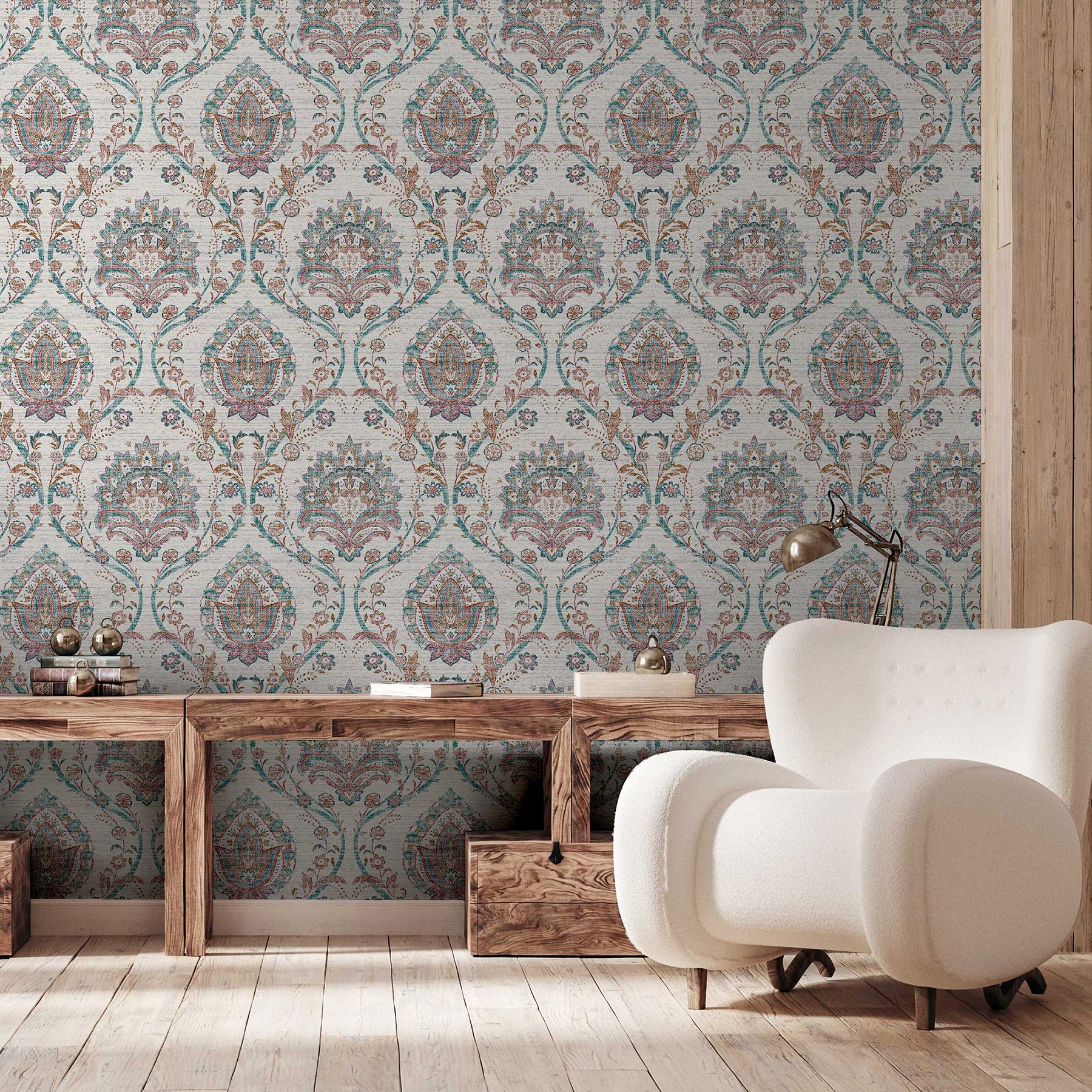 teigen-multicolor-floral-damask-wallpaper-york-wallcoverings-ah296909 - York Wallcoverings Wallpaper