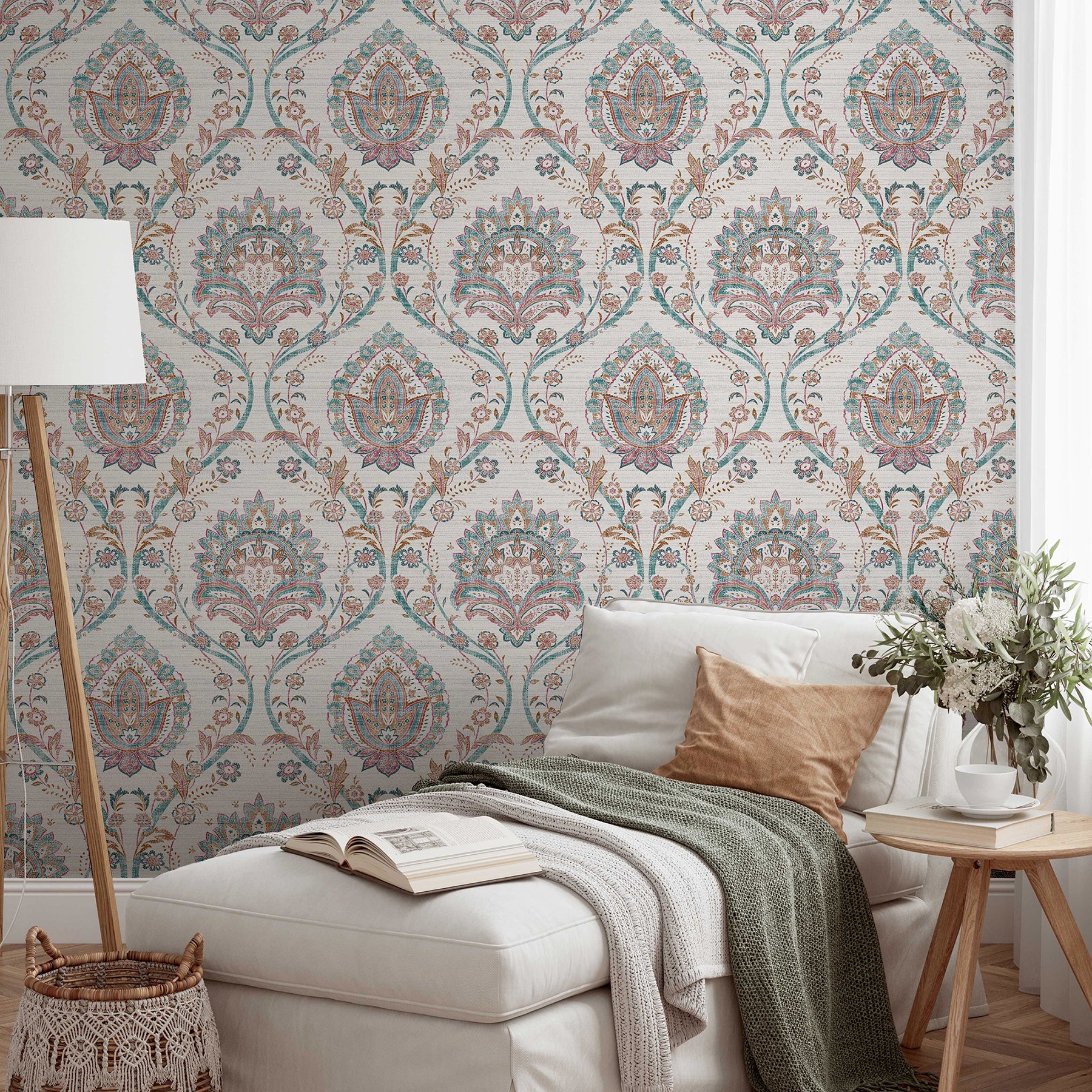 teigen-multicolor-floral-damask-wallpaper-york-wallcoverings-ah296909 - York Wallcoverings Wallpaper