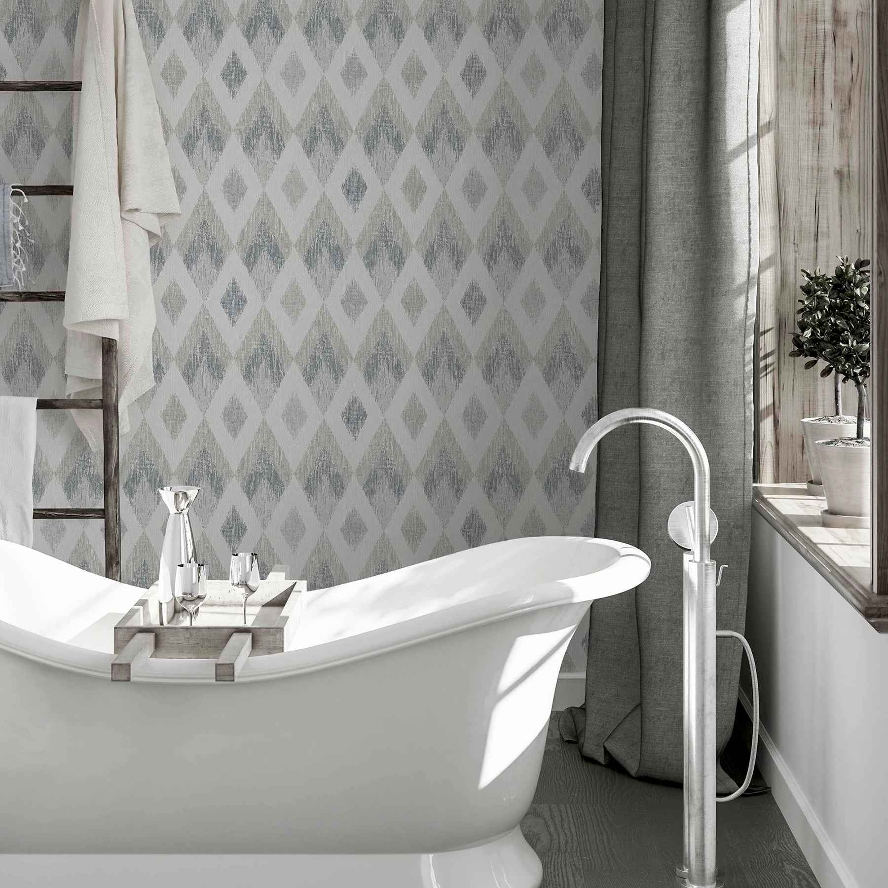 Fitzgerald Grey Ikat Diamond Wallpaper - York Wallcoverings - AH297200 - York Wallcoverings Wallpaper