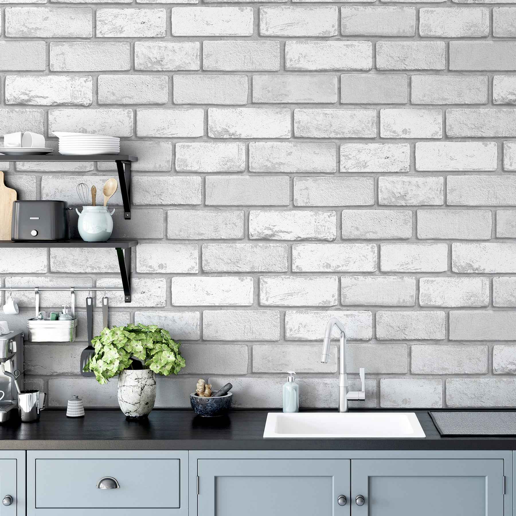 Myron Dove Metallic Brick Wallpaper - York Wallcoverings - AH692201 - York Wallcoverings Wallpaper