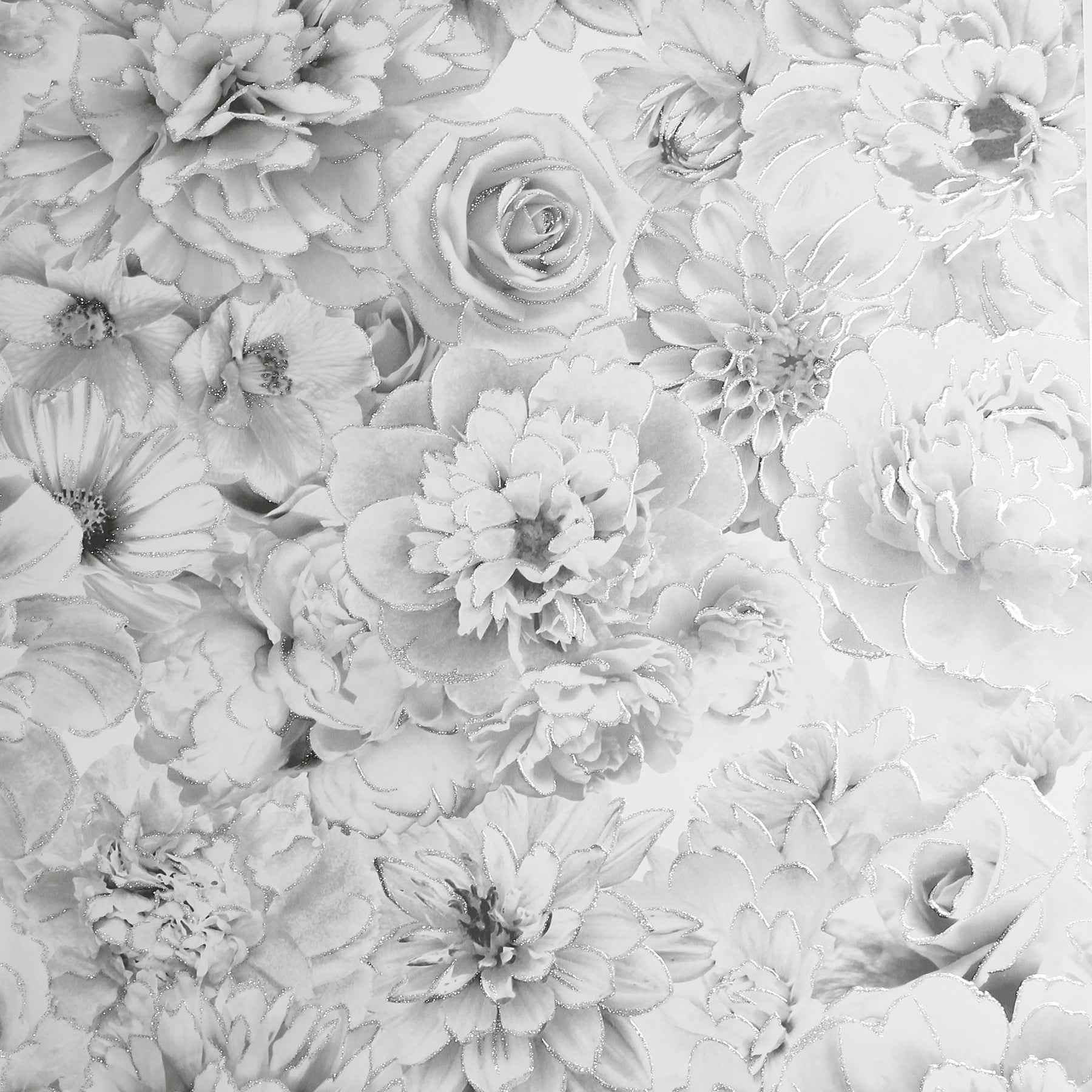 Clarissa Grey Glitter Bloom Wallpaper - York Wallcoverings - AH692803