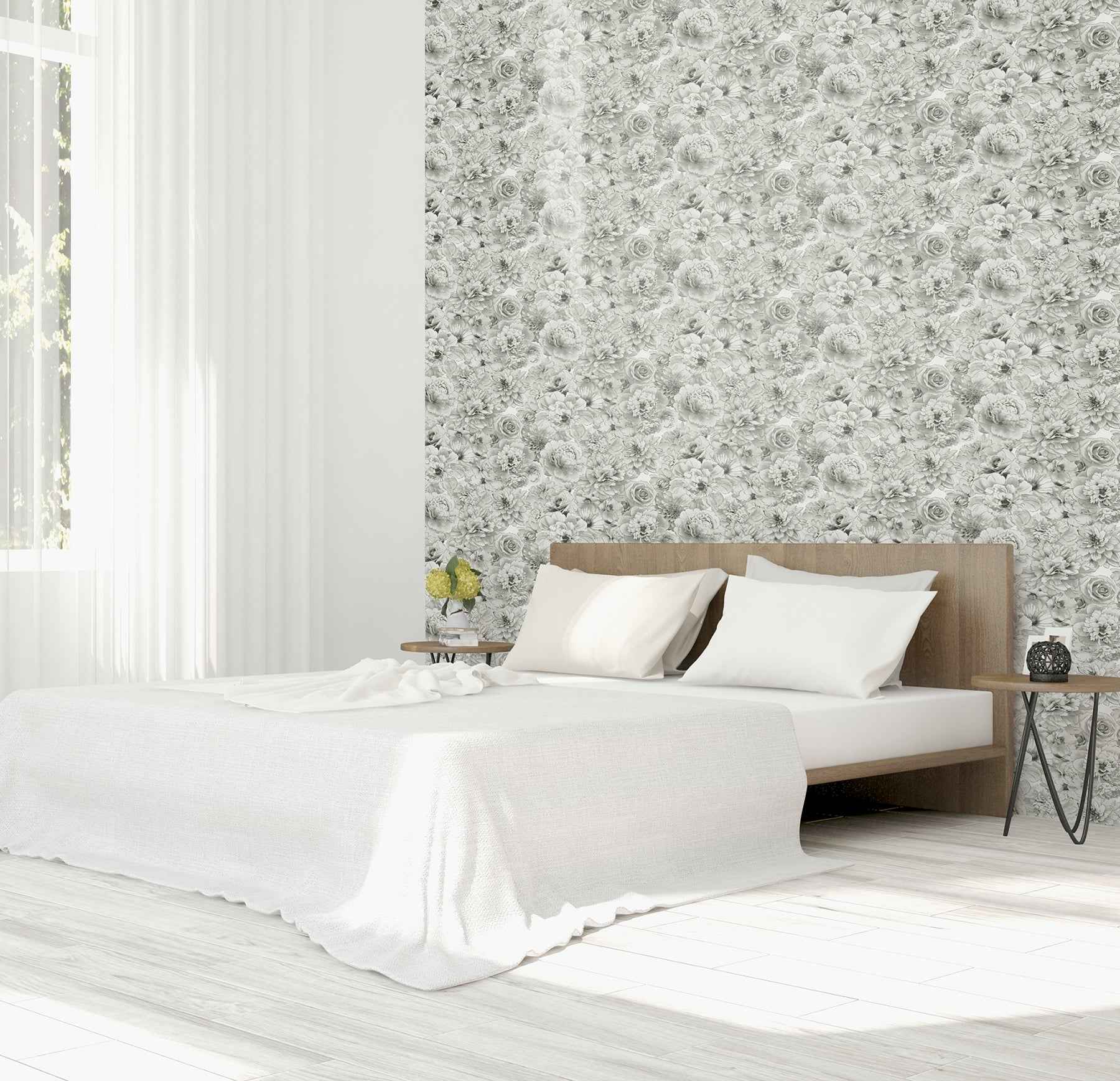 Clarissa Grey Glitter Bloom Wallpaper - York Wallcoverings - AH692803 - York Wallcoverings Wallpaper