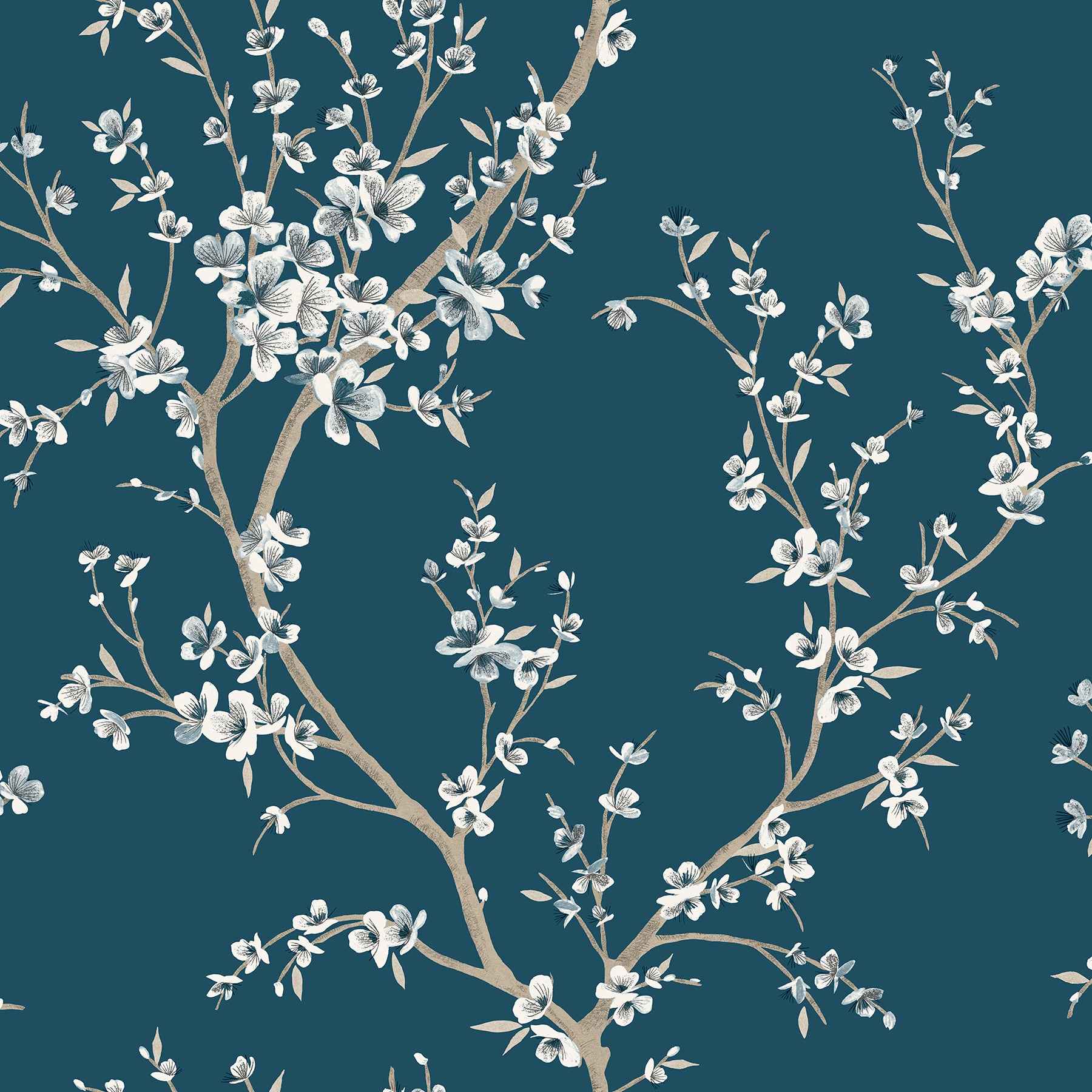 Kaia Blue Flowering Tree Wallpaper - York Wallcoverings - AH692805 - York Wallcoverings Wallpaper