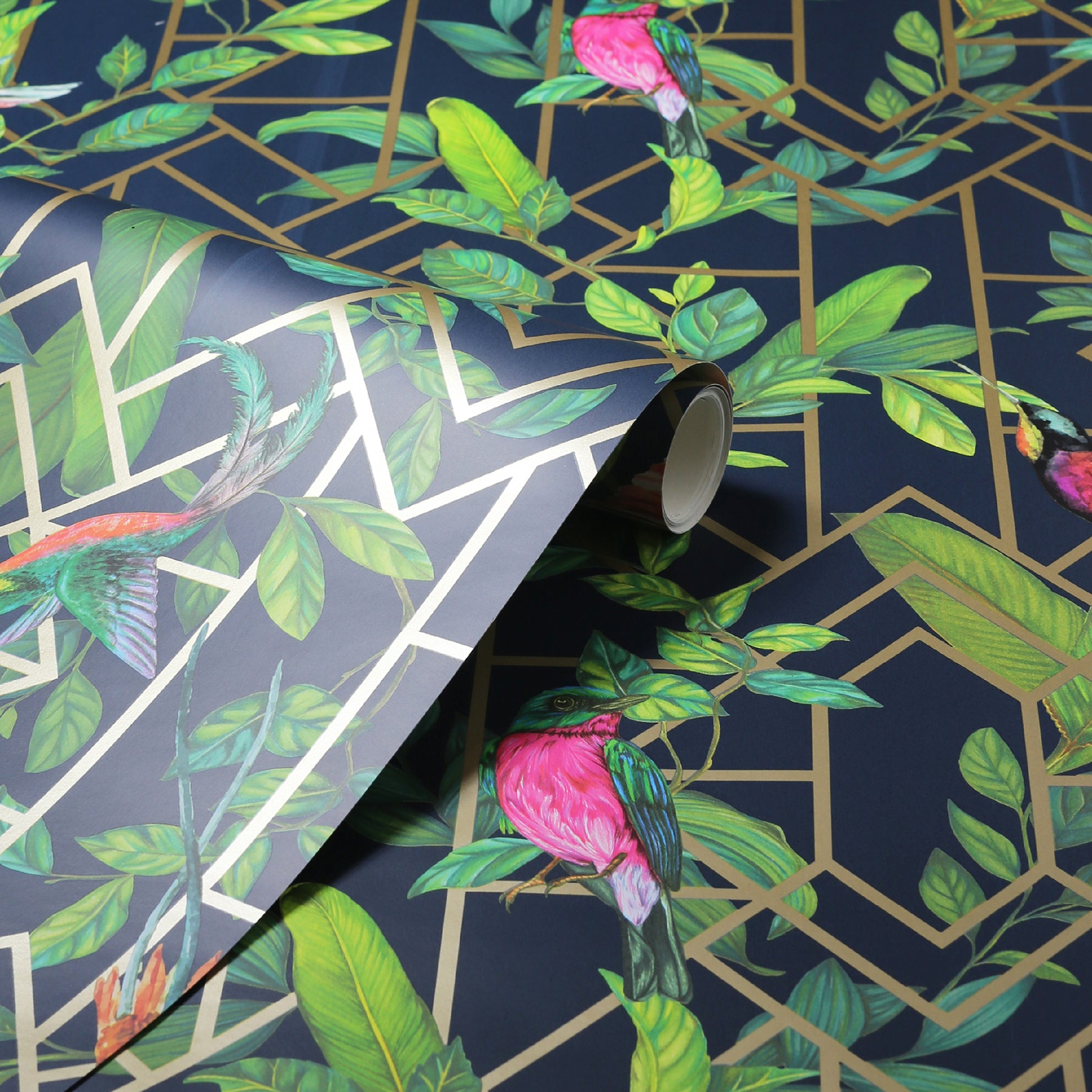 thelma-navy-tropical-deco-wallpaper-york-wallcoverings-ah908003 - York Wallcoverings Wallpaper