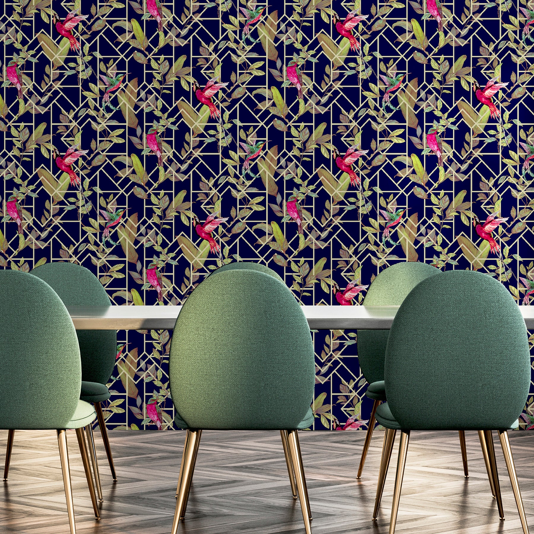 thelma-navy-tropical-deco-wallpaper-york-wallcoverings-ah908003 - York Wallcoverings Wallpaper