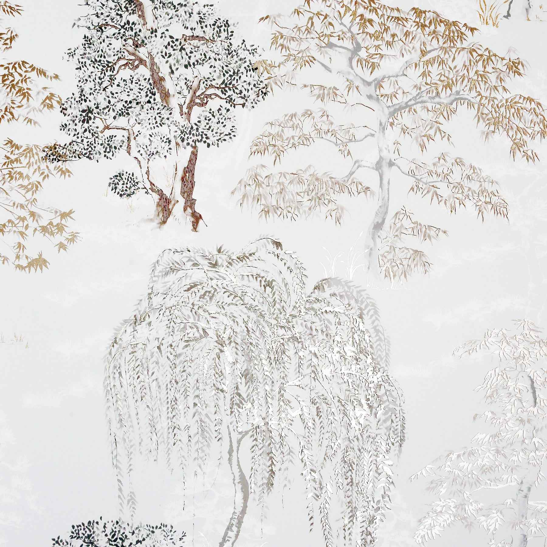 Midori Neutral Trees Wallpaper - York Wallcoverings - AH909605 - York Wallcoverings Wallpaper
