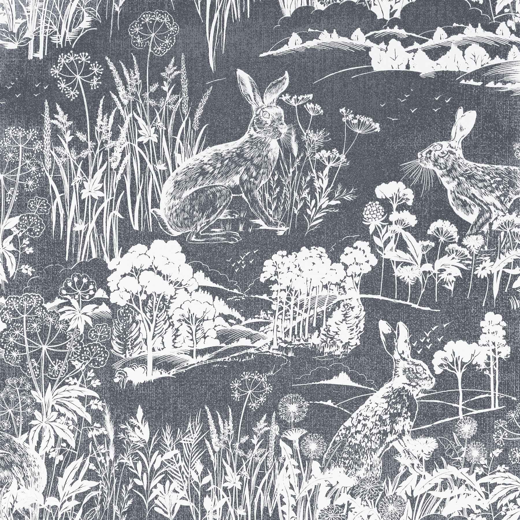 Hattie Navy Meadow Hare Wallpaper - York Wallcoverings - AH909606
