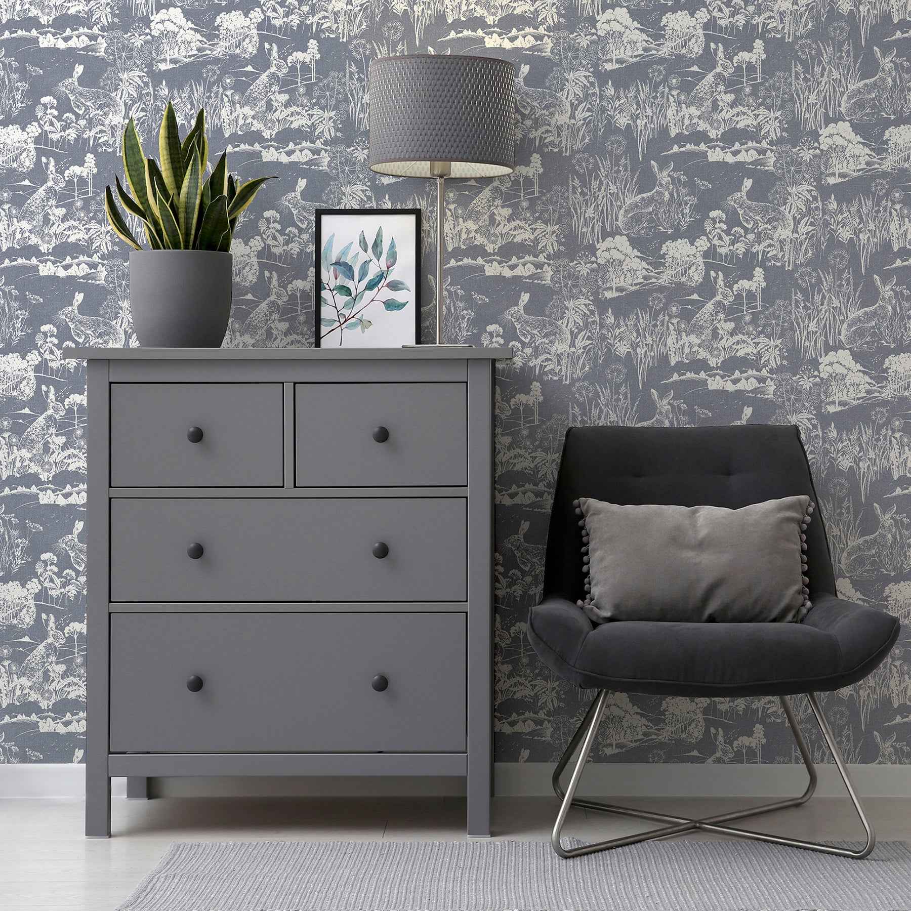 Hattie Navy Meadow Hare Wallpaper - York Wallcoverings - AH909606 - York Wallcoverings Wallpaper