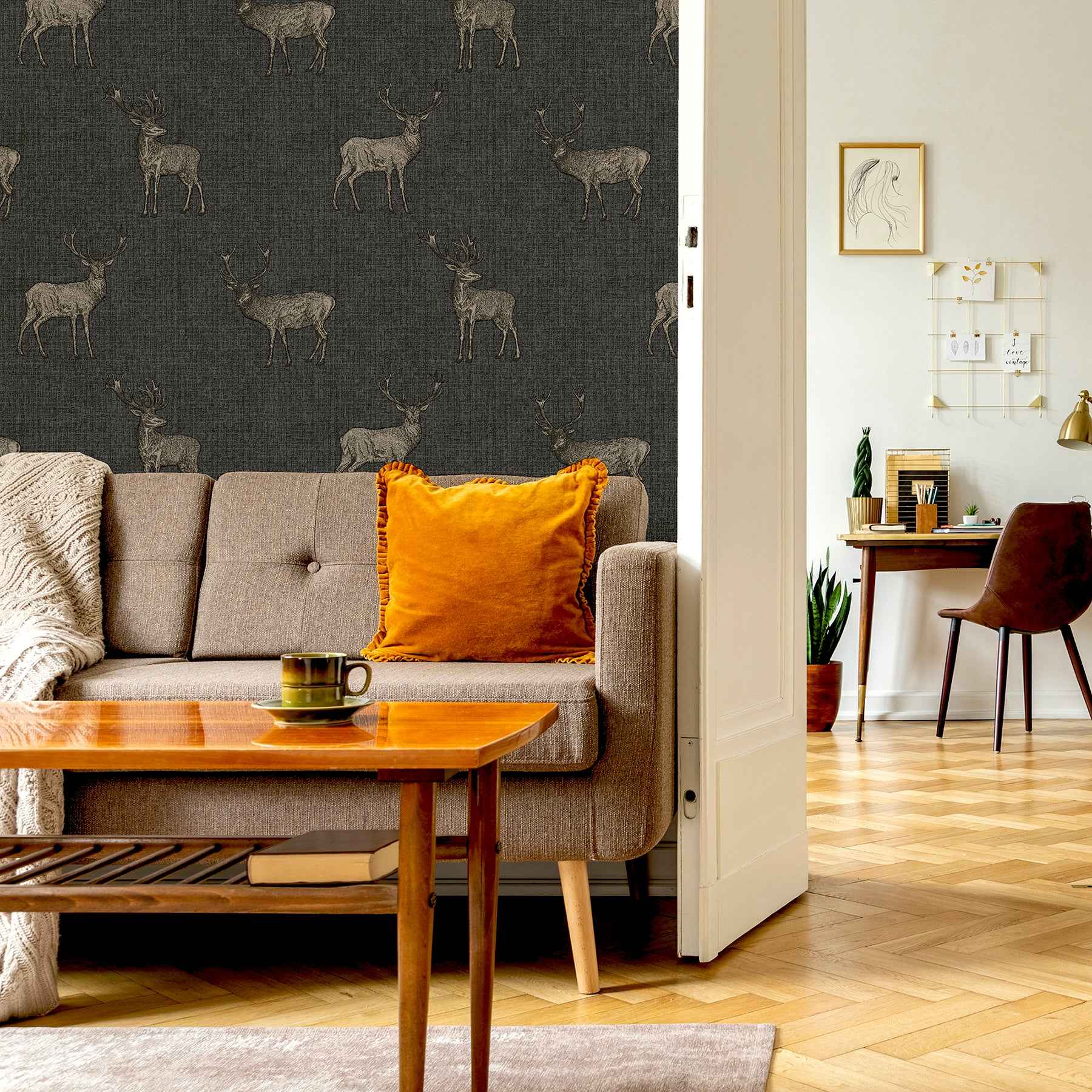 Hank Charcoal Stag Wallpaper - York Wallcoverings - AH909607 - York Wallcoverings Wallpaper