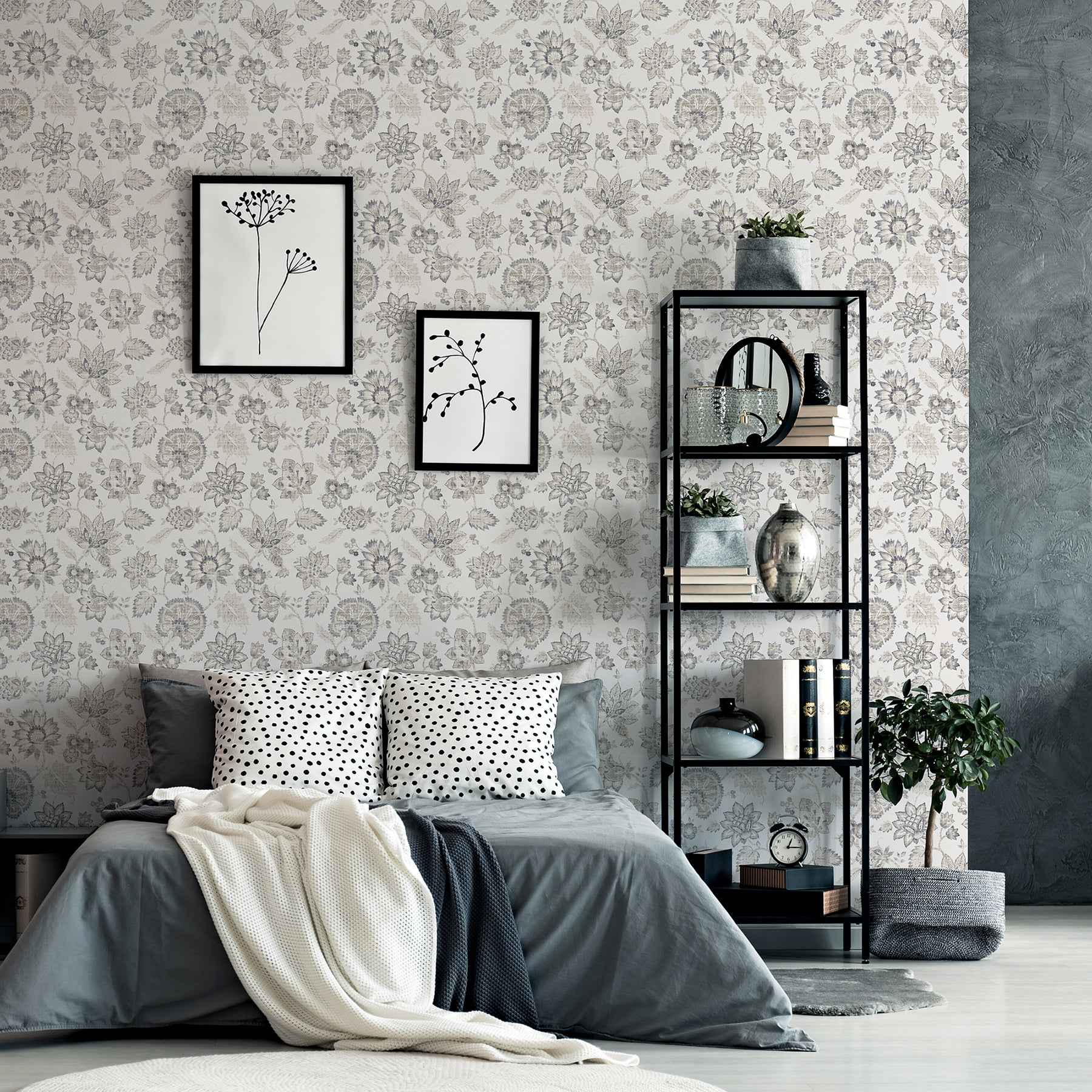 Prudie Denim Jacobean Trail Wallpaper - York Wallcoverings - AH924707 - York Wallcoverings Wallpaper