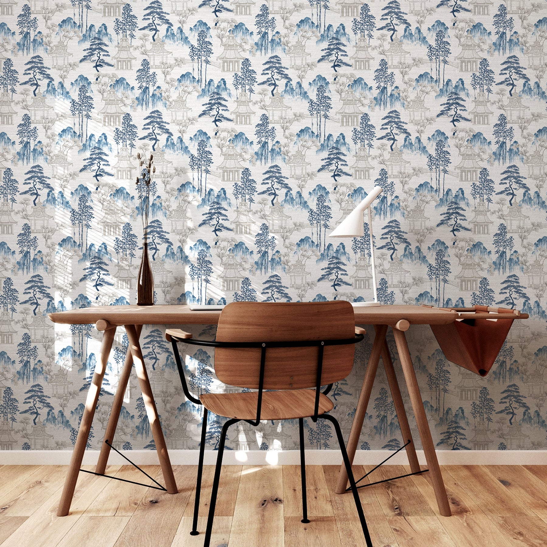 akio-blue-pagoda-wallpaper-york-wallcoverings-ah924803 - York Wallcoverings Wallpaper