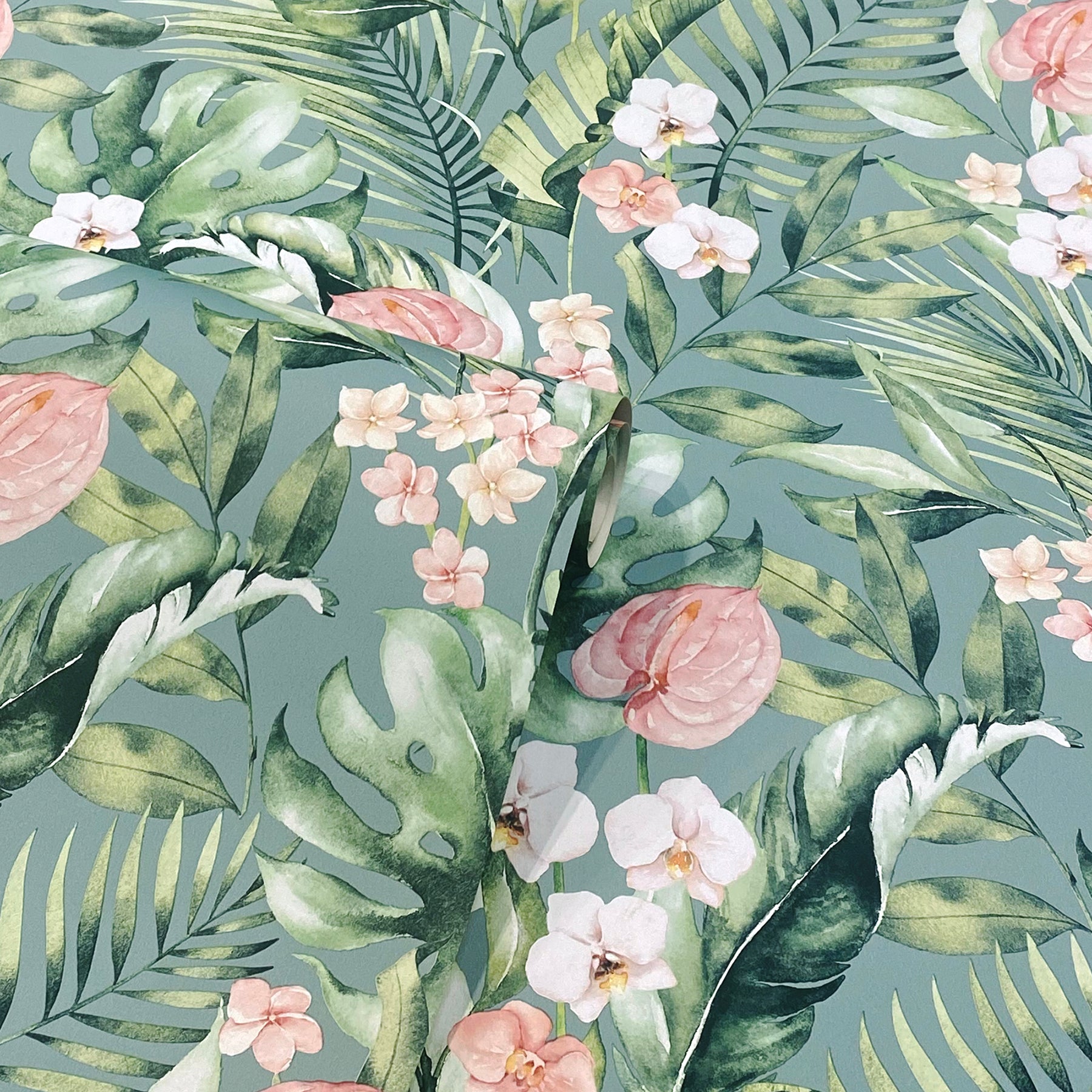 harrietta-sea-green-tropical-floral-wallpaper-york-wallcoverings-ah924905 - York Wallcoverings Wallpaper