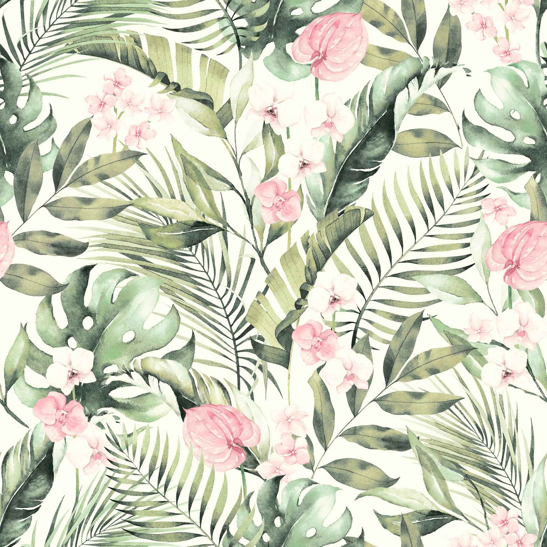 Harrietta Green Tropical Floral Wallpaper - York Wallcoverings - AH924906
